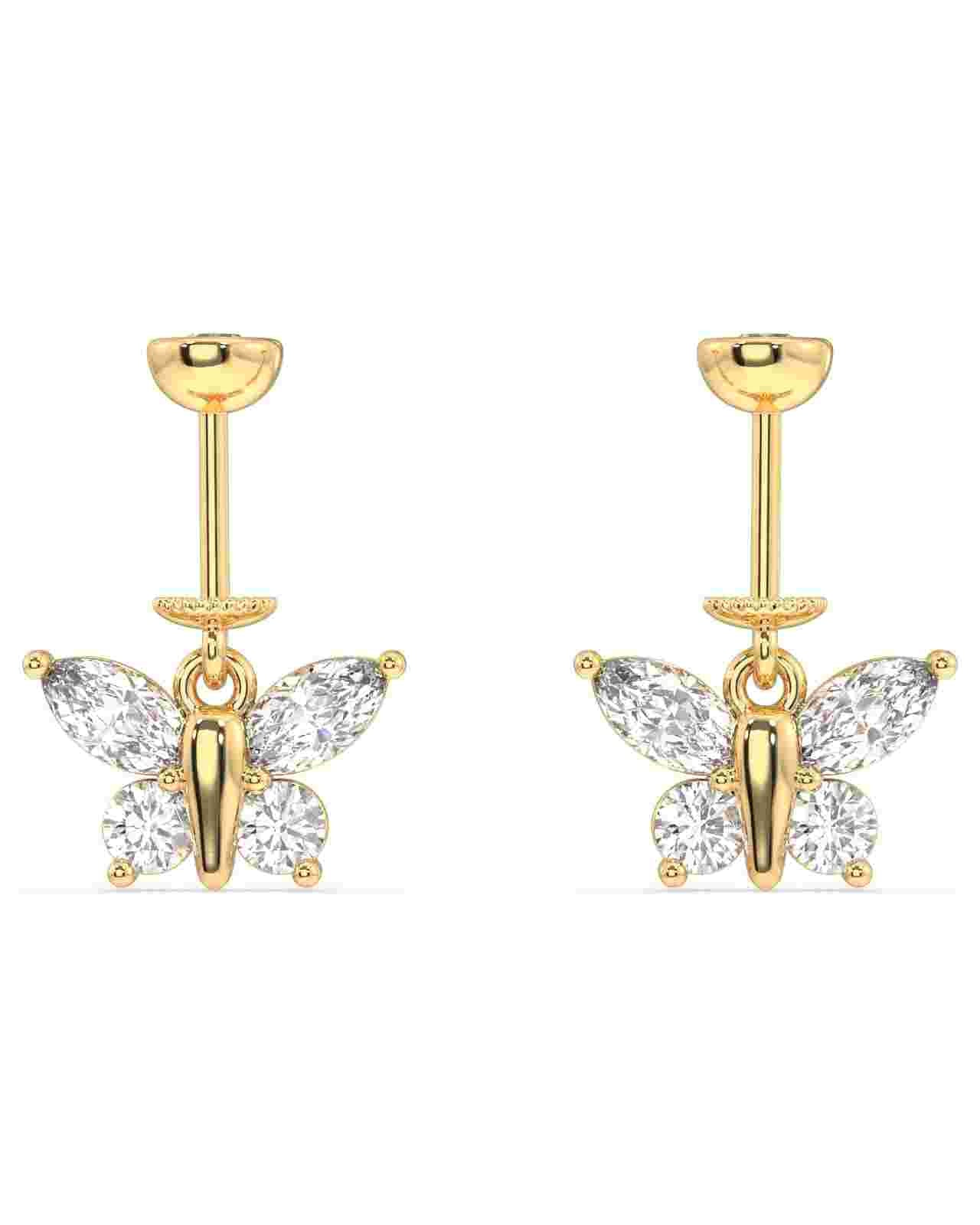Four Marquise Helix Hanging butterfly piercing earrings in 14k gold with marquise-cut stones, perfect for elegant cartilage styling.