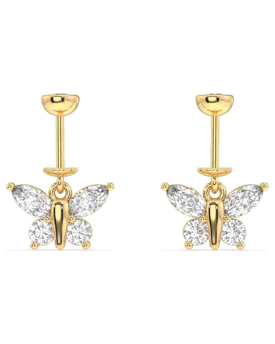 Four Marquise Helix Hanging butterfly piercing earrings in 14k gold with marquise-cut stones, perfect for elegant cartilage styling.
