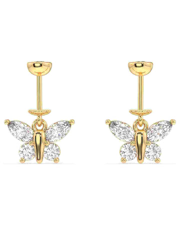 Four Marquise Helix Hanging butterfly piercing earrings in 14k gold with marquise-cut stones, perfect for elegant cartilage styling.