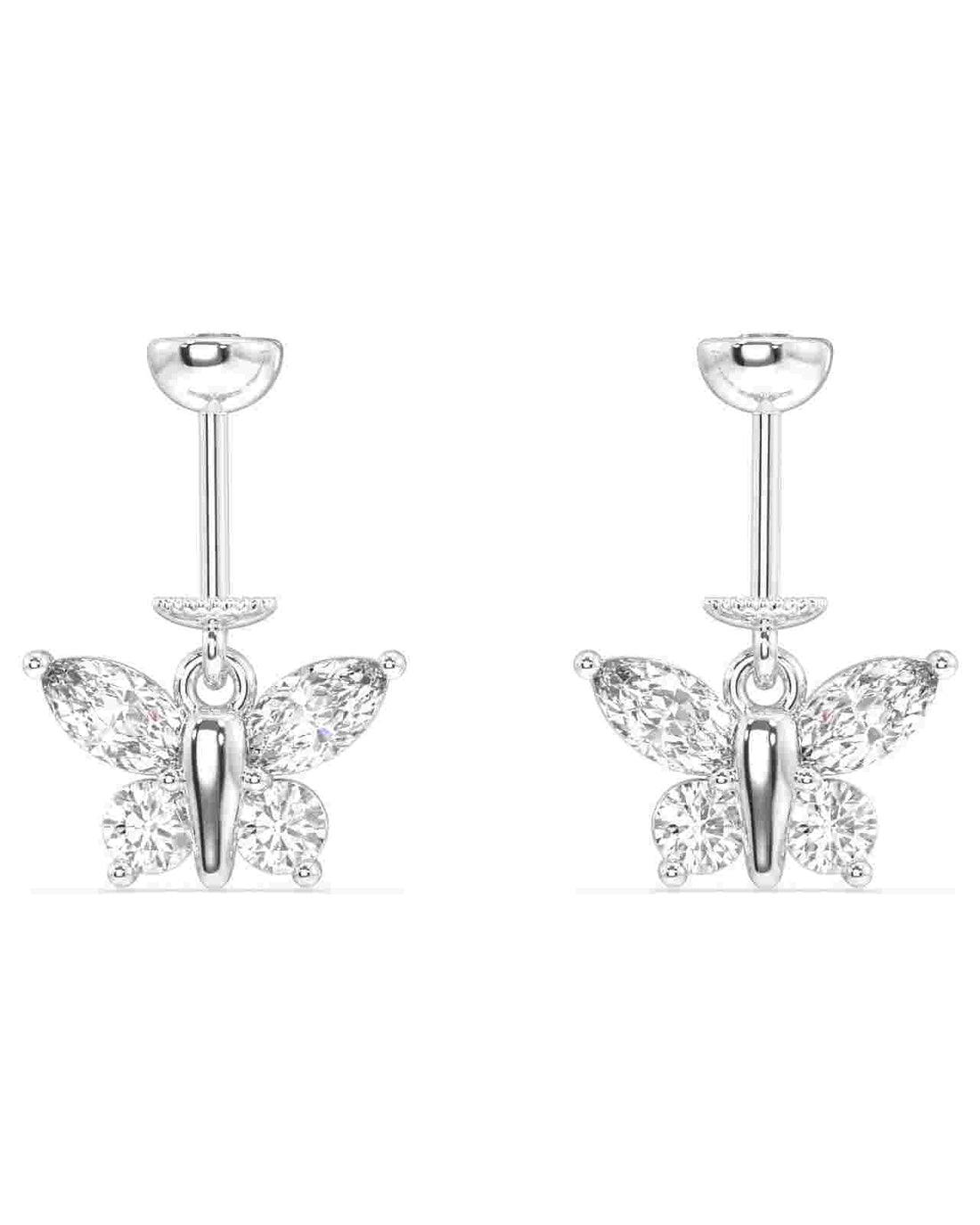 Butterfly Helix Piercing in sterling silver with four marquise-cut stones, featuring a delicate hanging design for timeless ear style.