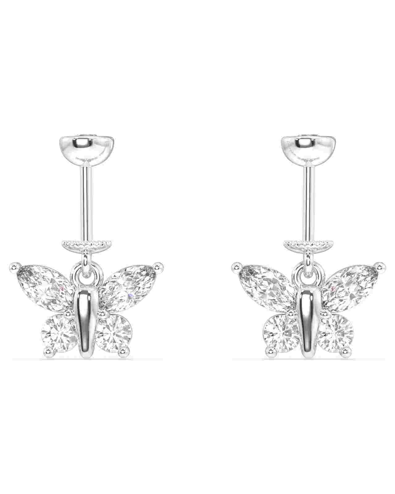 Butterfly Helix Piercing in sterling silver with four marquise-cut stones, featuring a delicate hanging design for timeless ear style.
