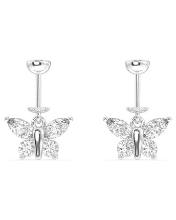 Butterfly Helix Piercing in sterling silver with four marquise-cut stones, featuring a delicate hanging design for timeless ear style.