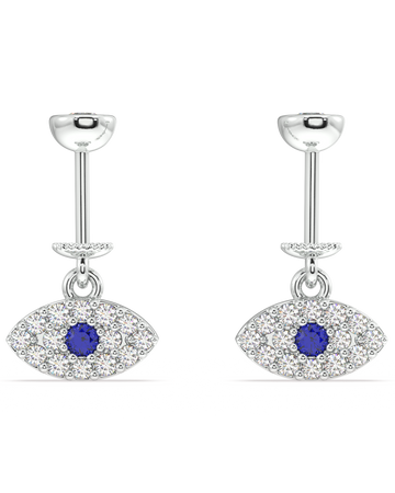 Zirconia Small Evil Eye Earrings - Versatile Style | Hanging Pair in sterling silver with blue center stones and pavé zirconia, shown on white background.