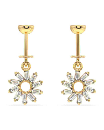 Baguette Rays Helix 14K Gold Earrings featuring a modern circle design with clear baguette stones, ideal for helix piercings and elegant styling.