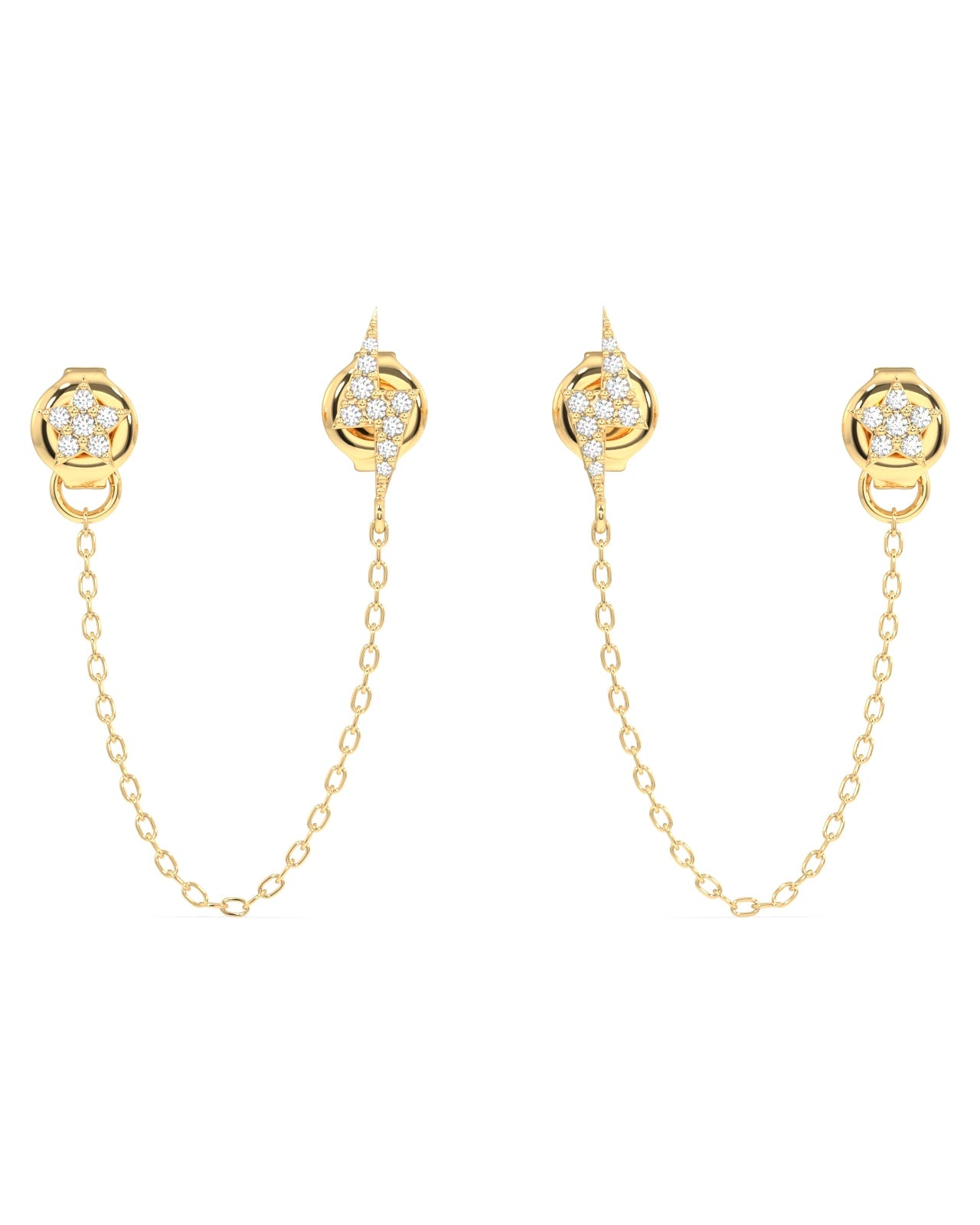 Star And Thunder Connector Stud Chain Earrings