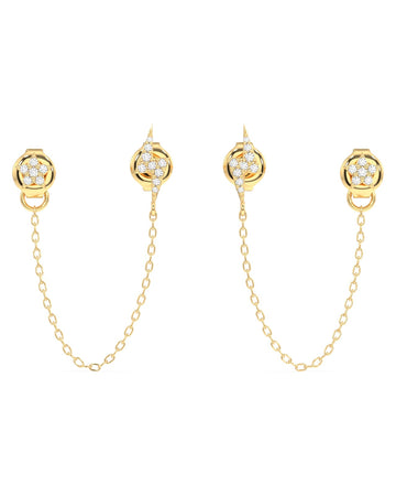 Star And Thunder Connector Stud Chain Earrings