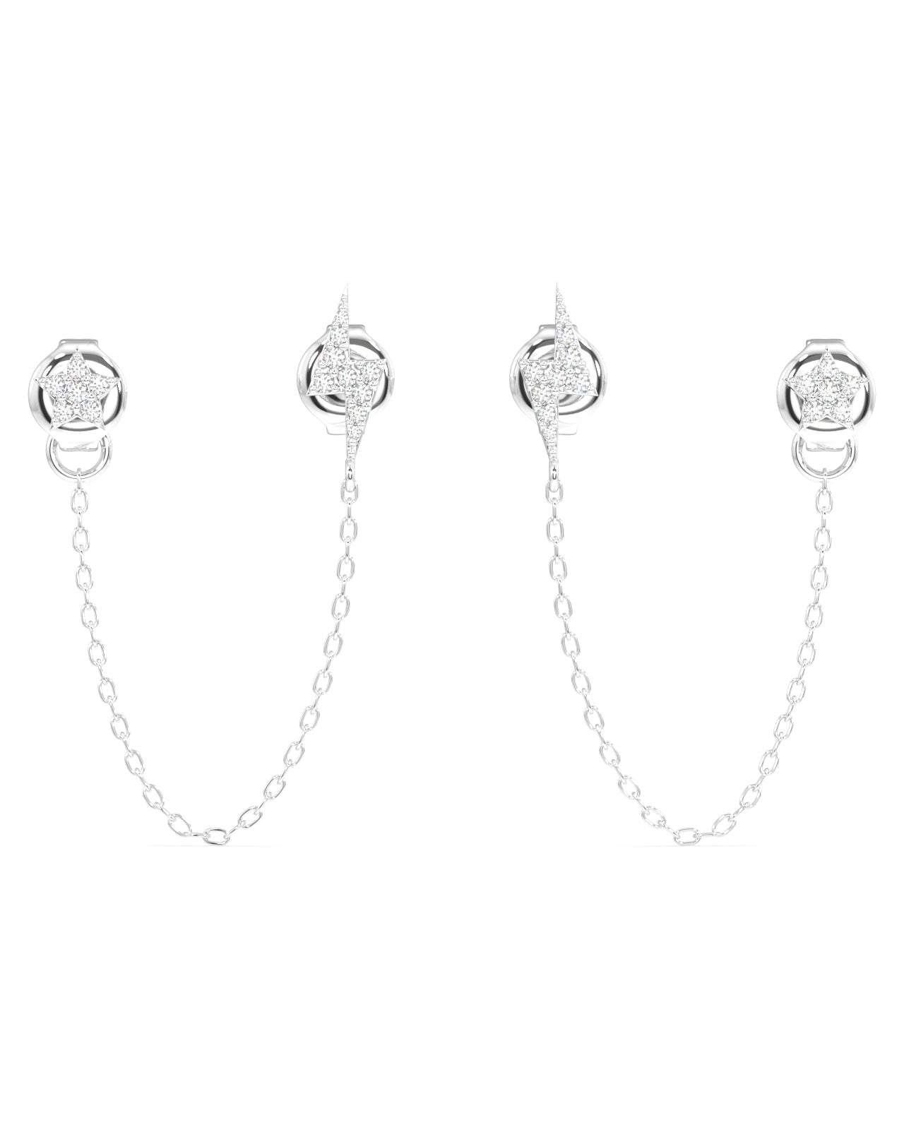 Star And Thunder Connector Stud Chain Earrings