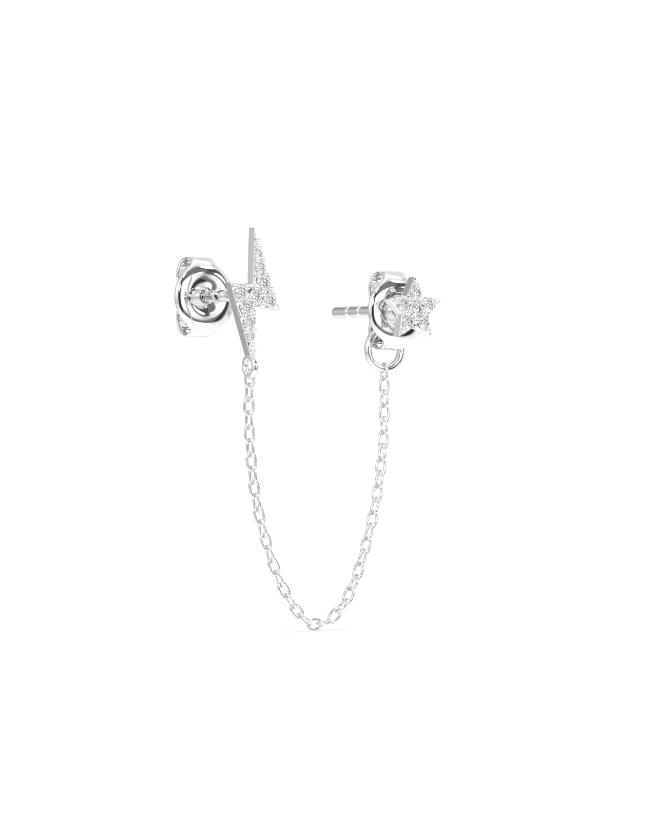 Star And Thunder Connector Stud Chain Earrings