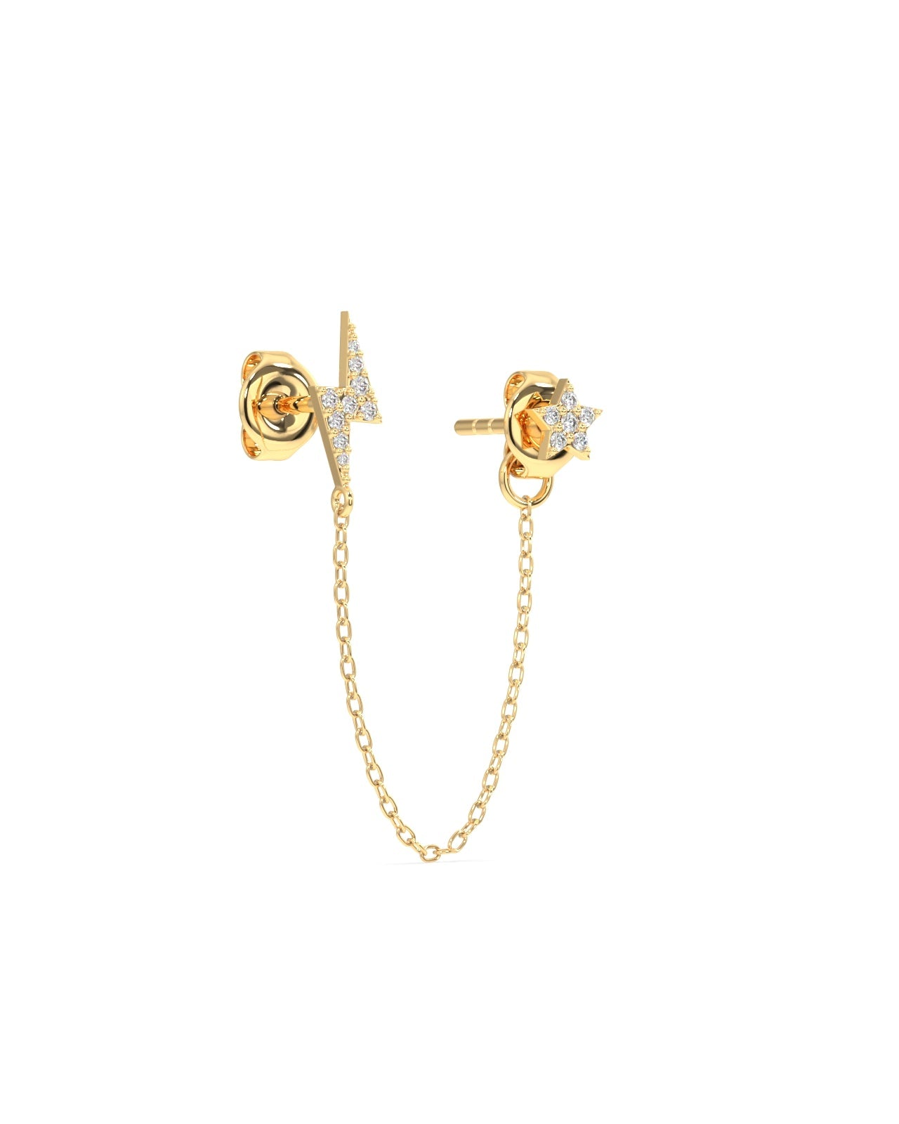 Star And Thunder Connector Stud Chain Earrings
