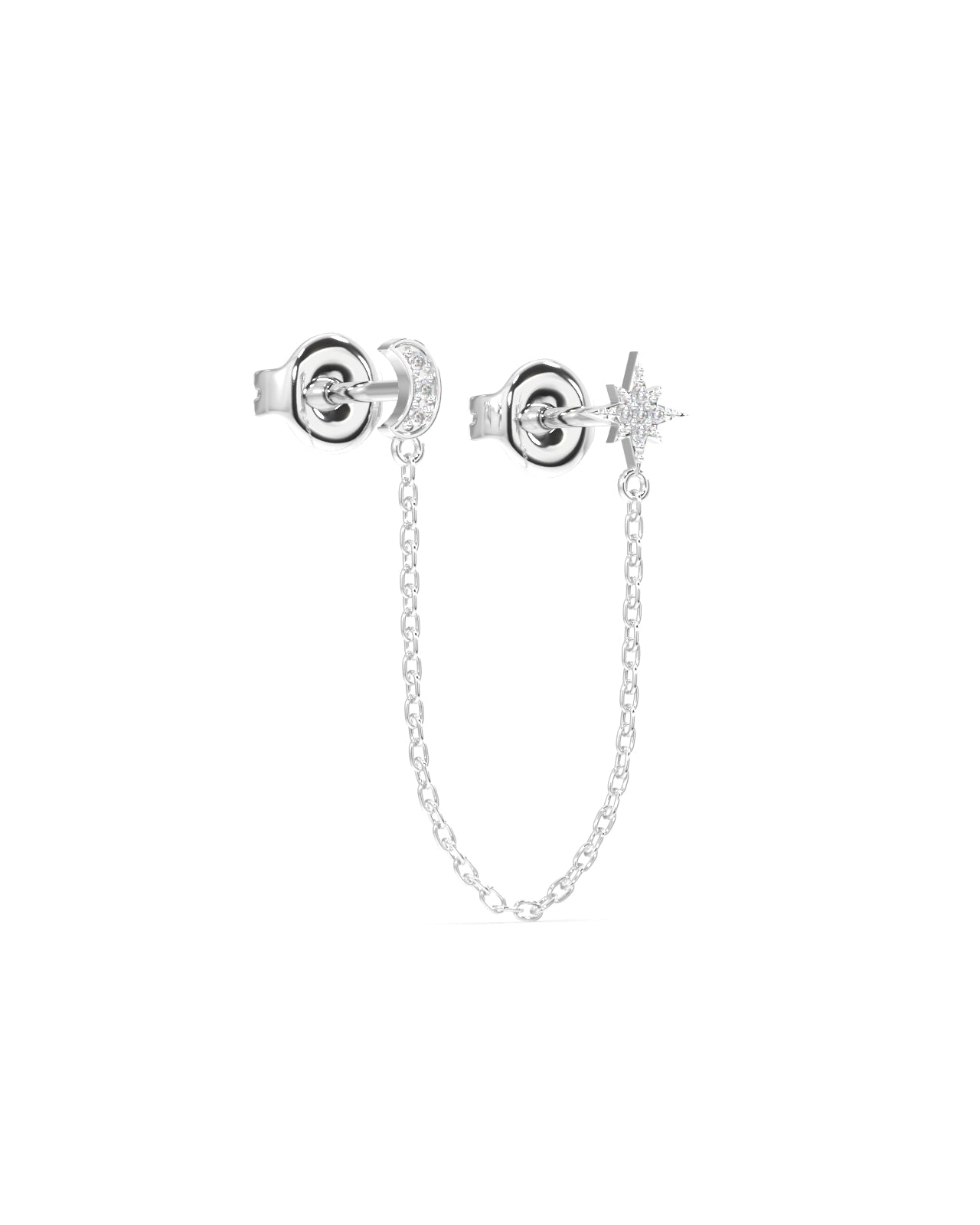 Moon Star Zirconia Connector Chain Earrings