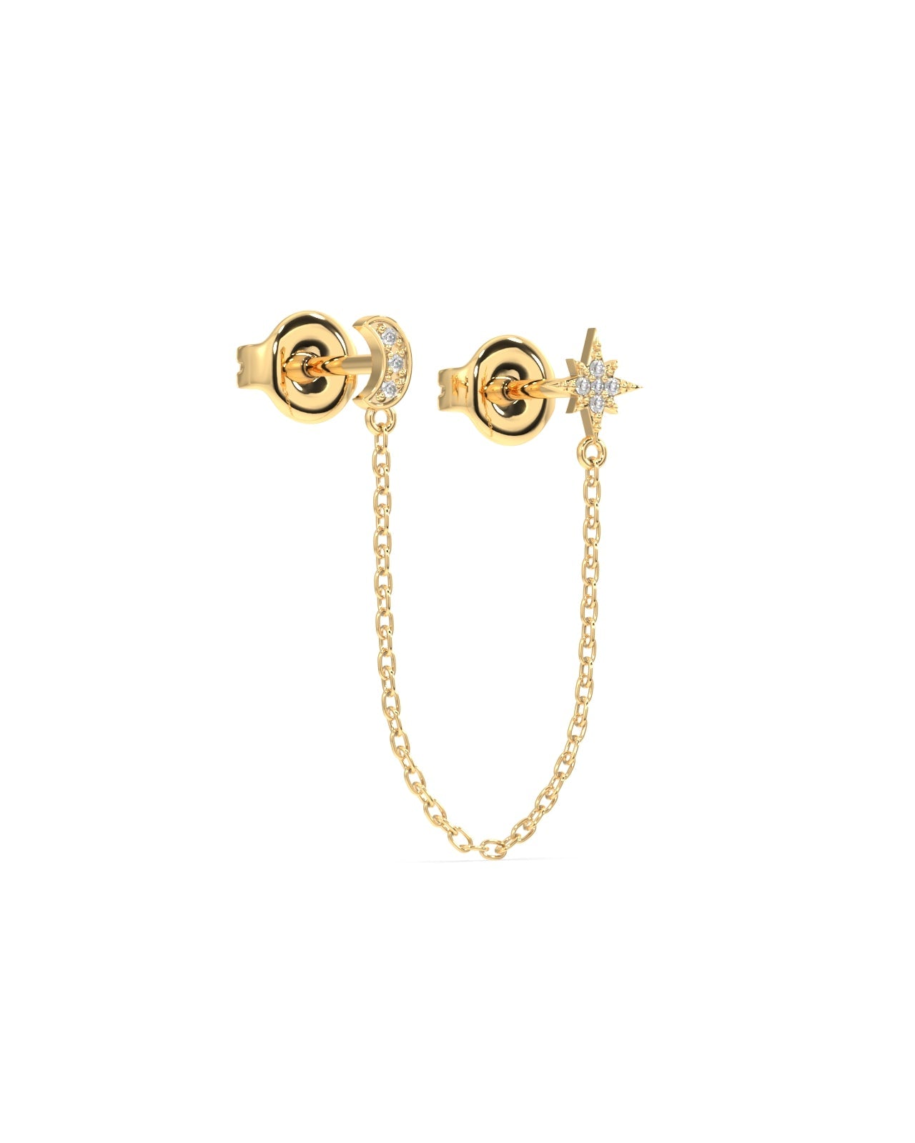Moon Star Zirconia Connector Chain Earrings