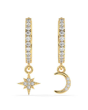 Moon Star Charm Hoop Earrings