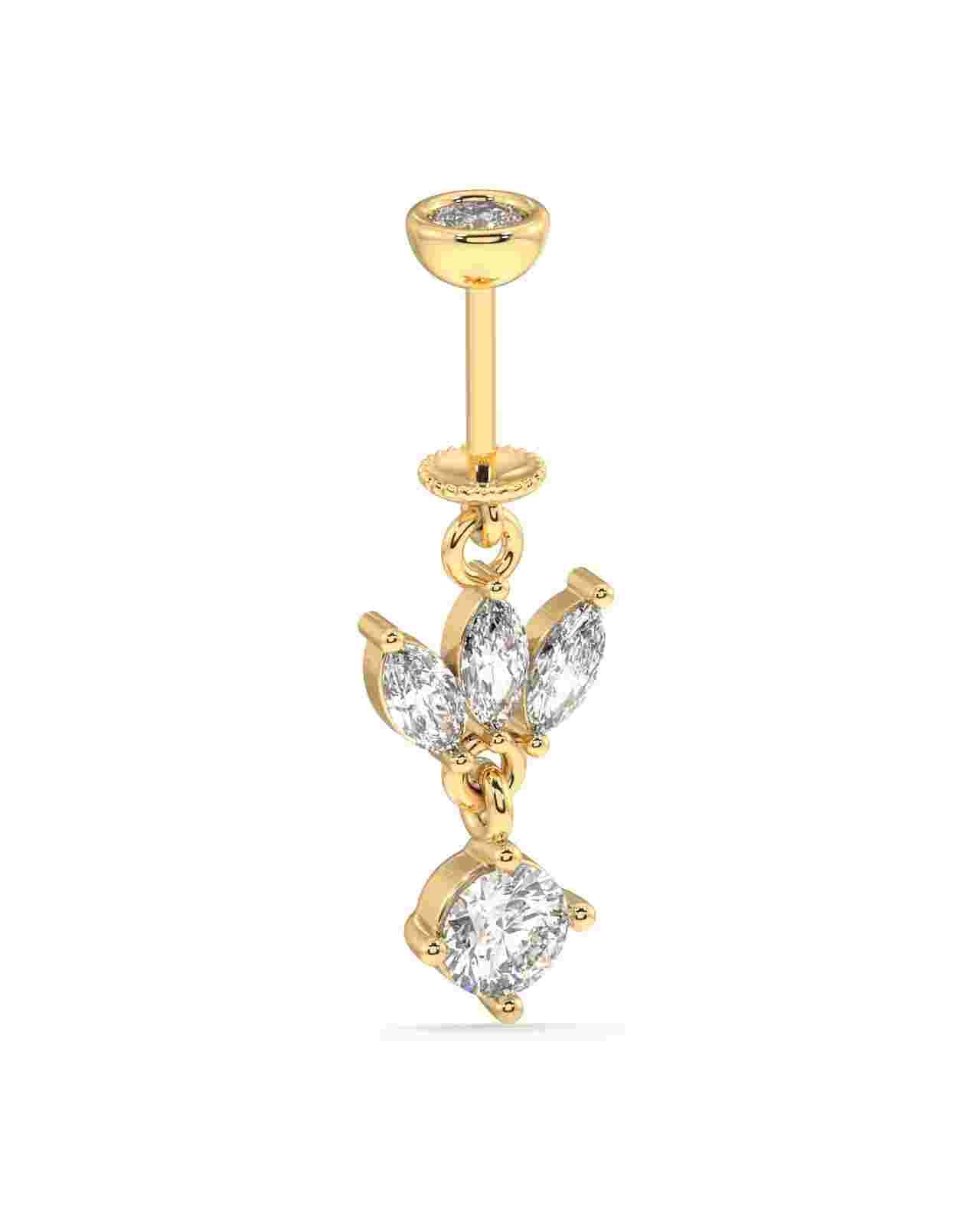 Zircon Stone Drop Earrings - Helix Piercing in gold with lotus design and shimmering zircon stones, perfect for dreamy helix fashion.