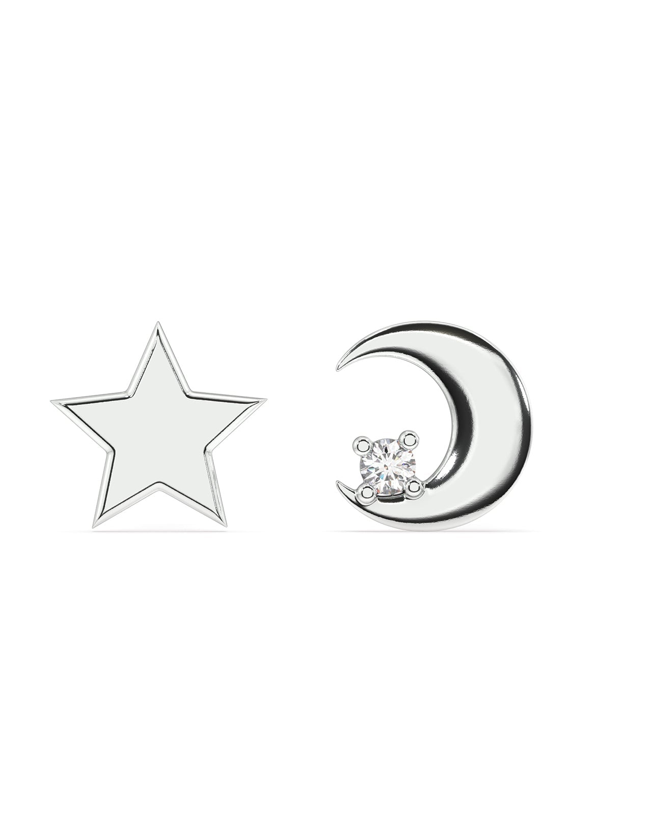 Mismatched Star With A Moon Combination Stud Earrings
