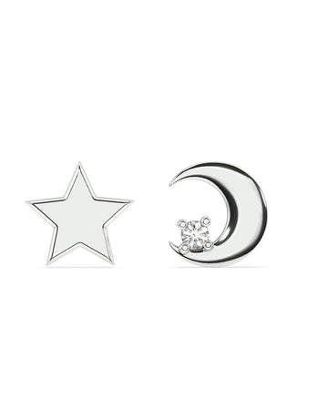 Mismatched Star With A Moon Combination Stud Earrings