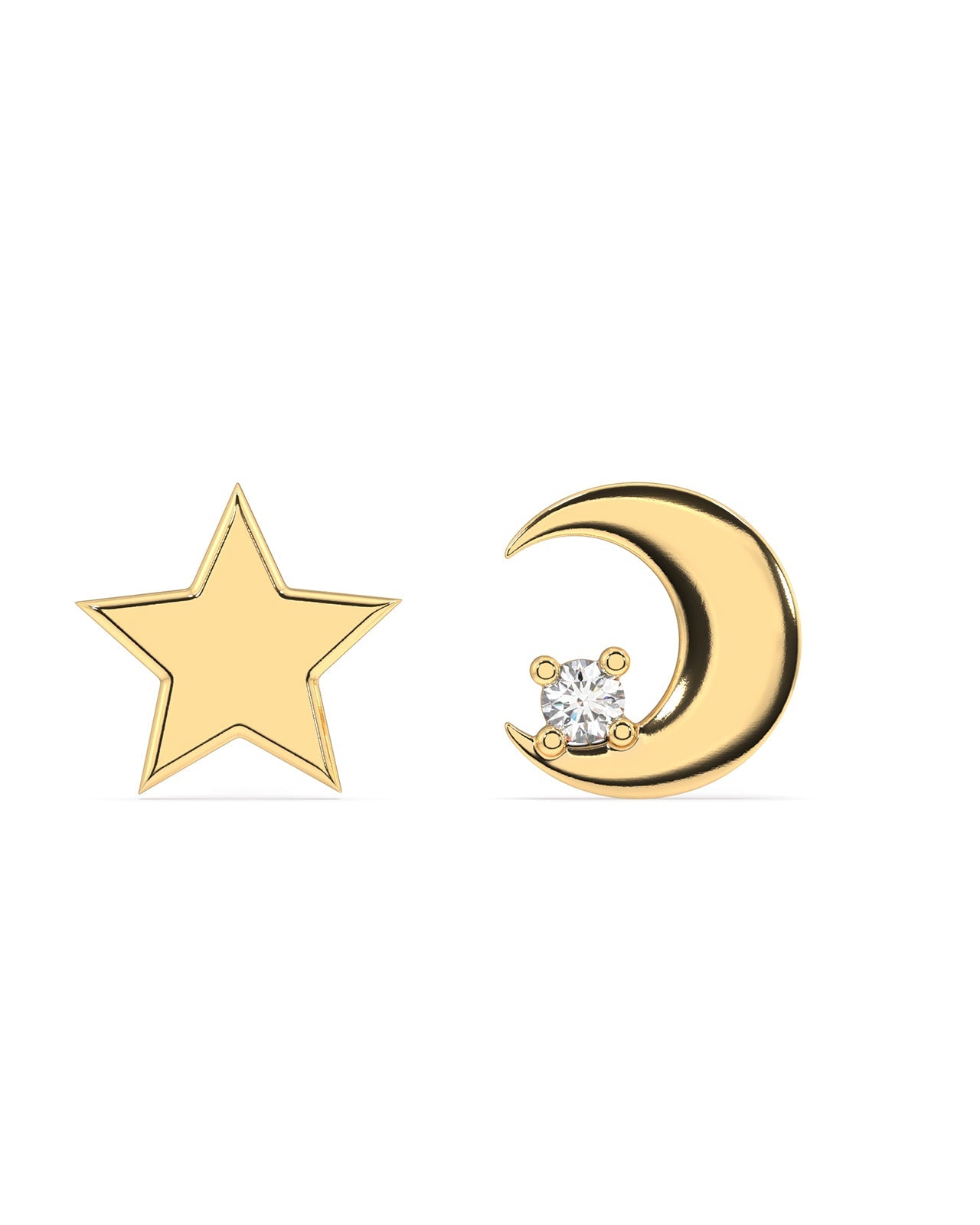 Mismatched Star With A Moon Combination Stud Earrings