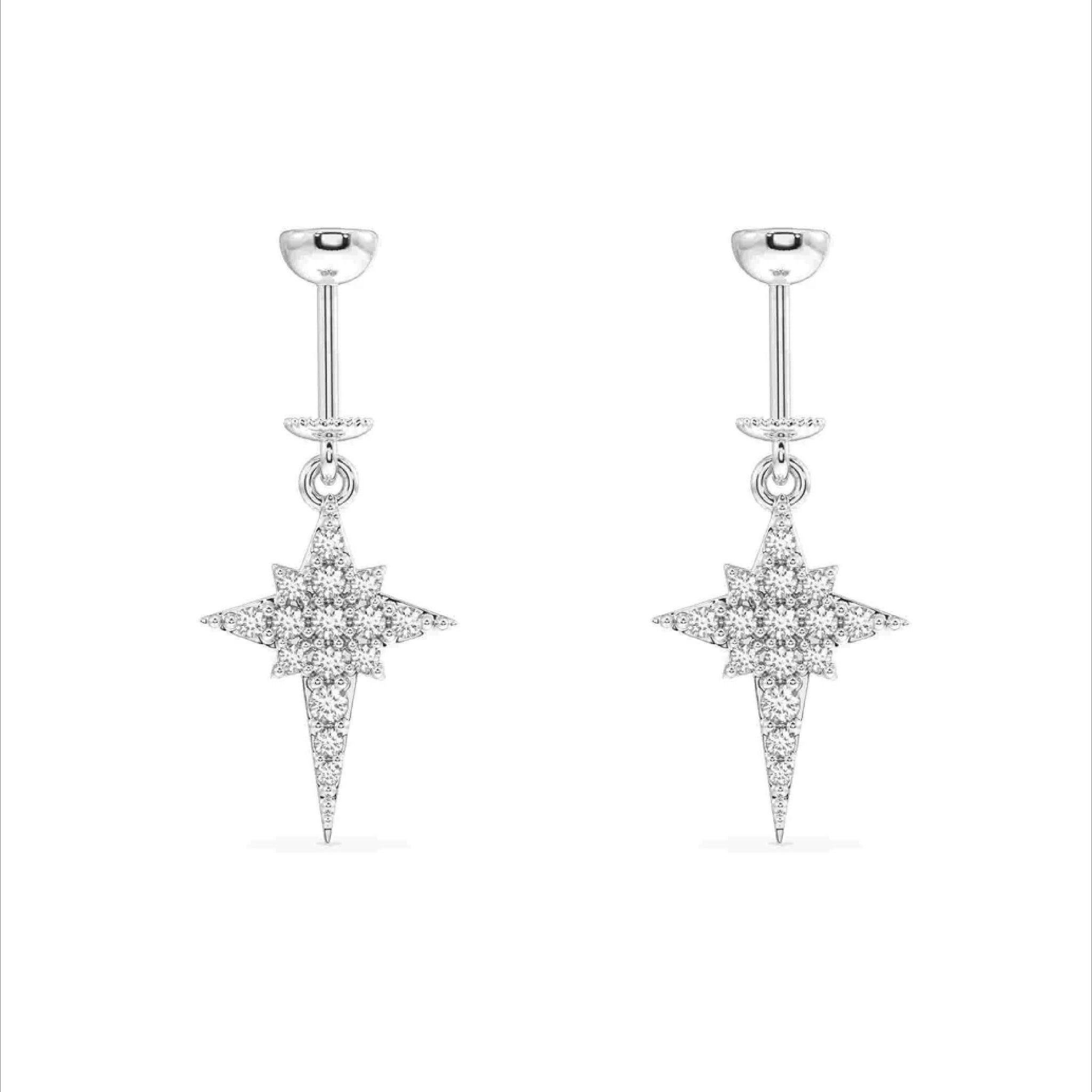 Elongated Star Helix Hanging Earrings