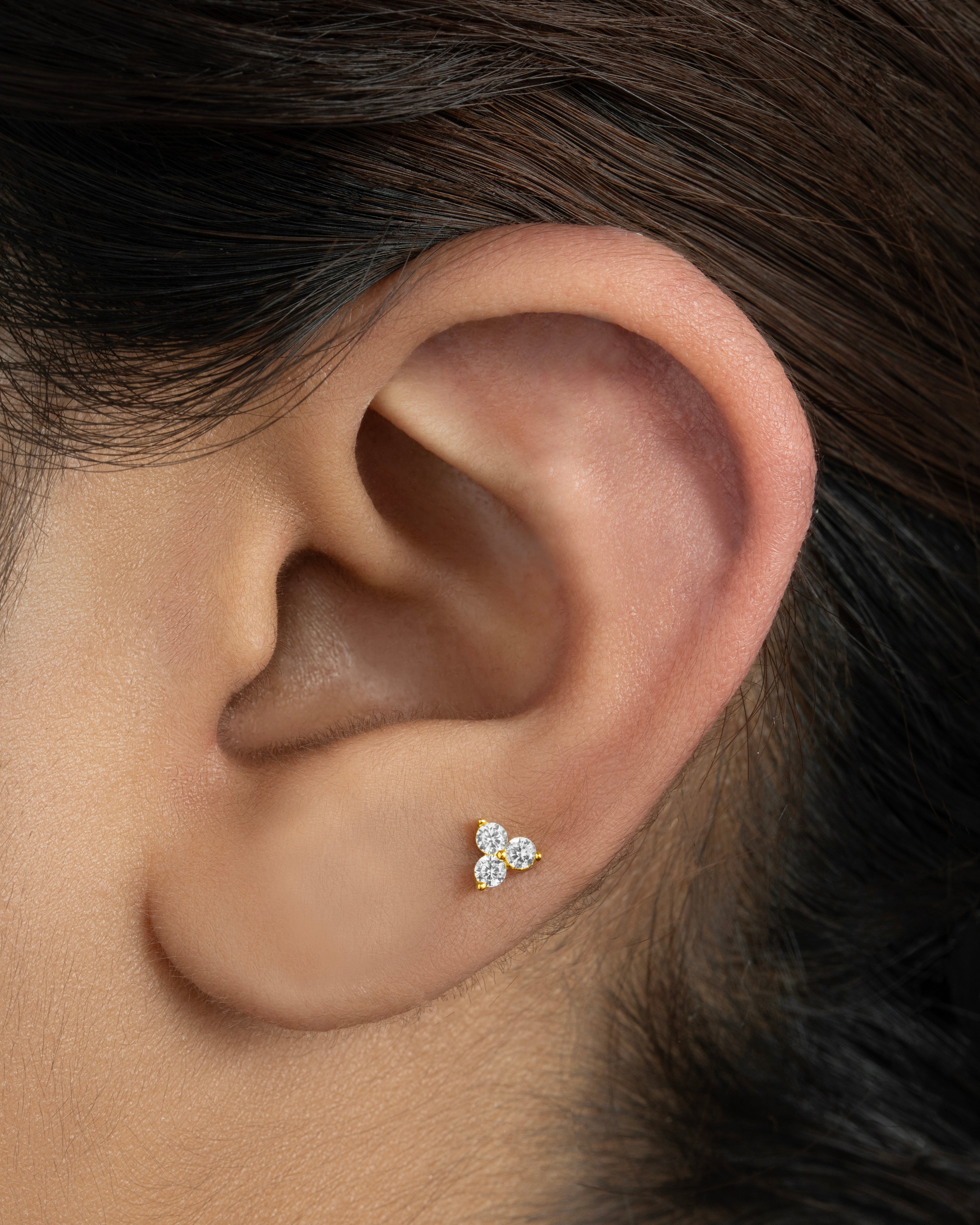 Radiant Tri Zirconia Flat Back Screw Stud Earrings