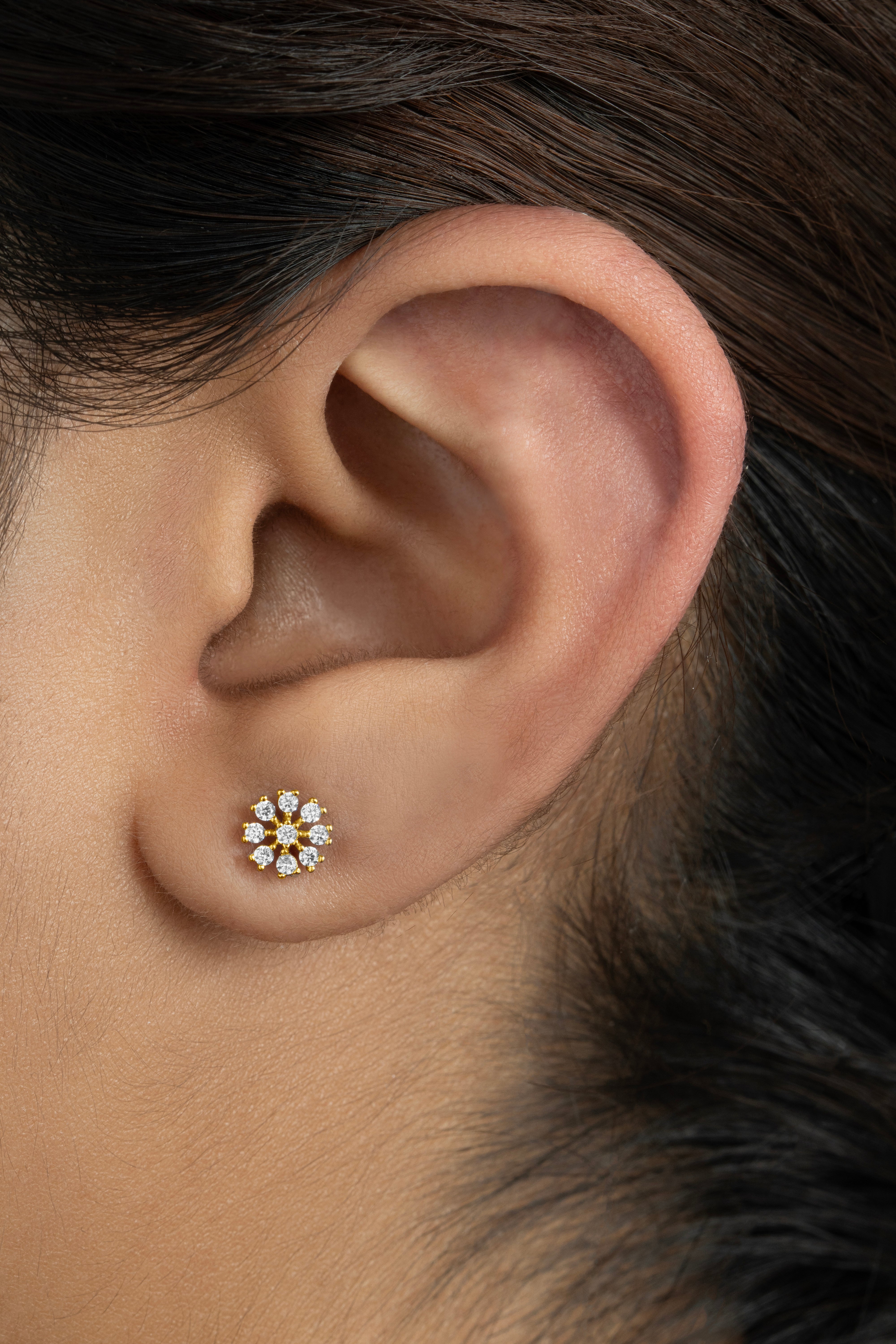 Floral Flat Back Screw Stud Earrings