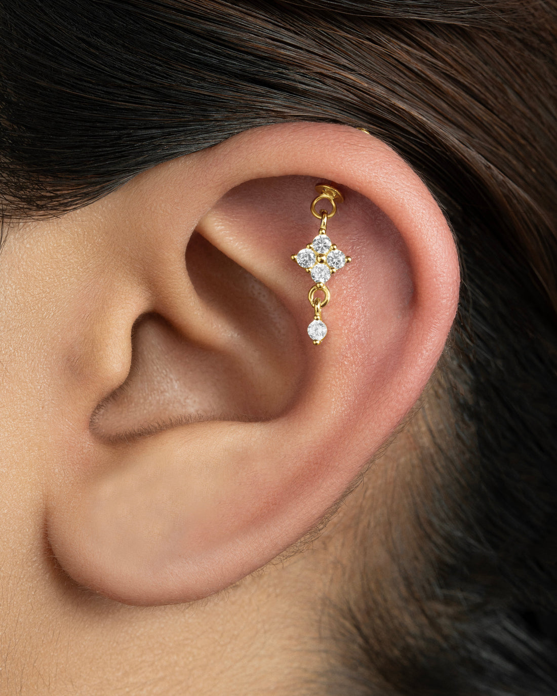 Floral Drop Helix Hanging Earrings