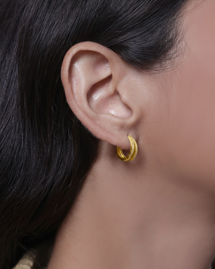 Zirconia Twin Hoops Earrings - 12MM