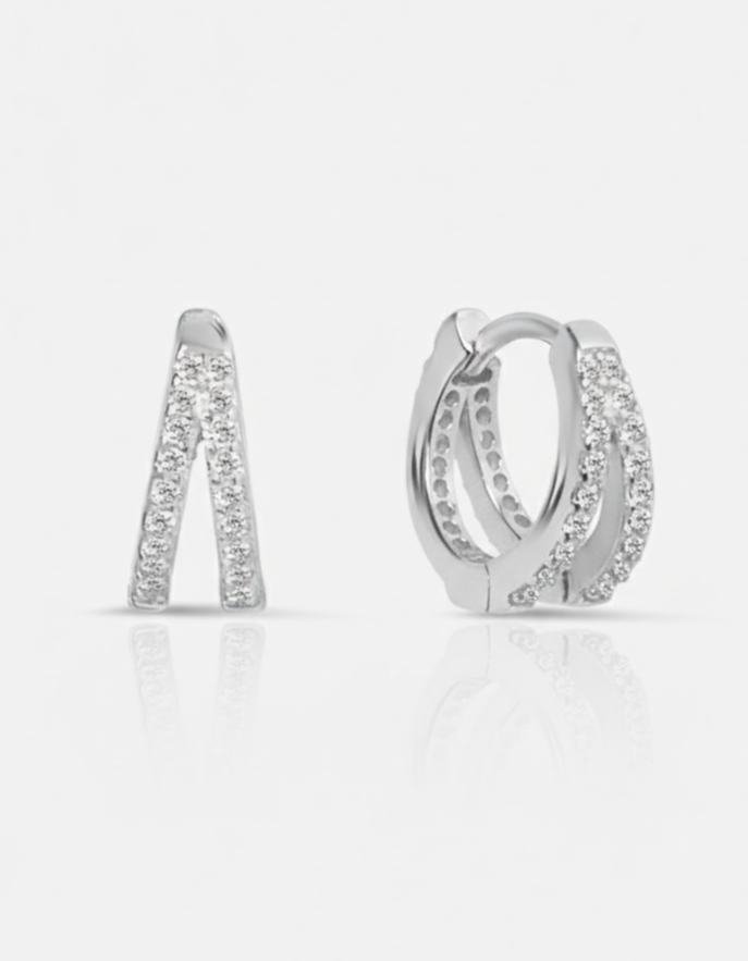 Zirconia Twin Hoops Earrings - 12MM