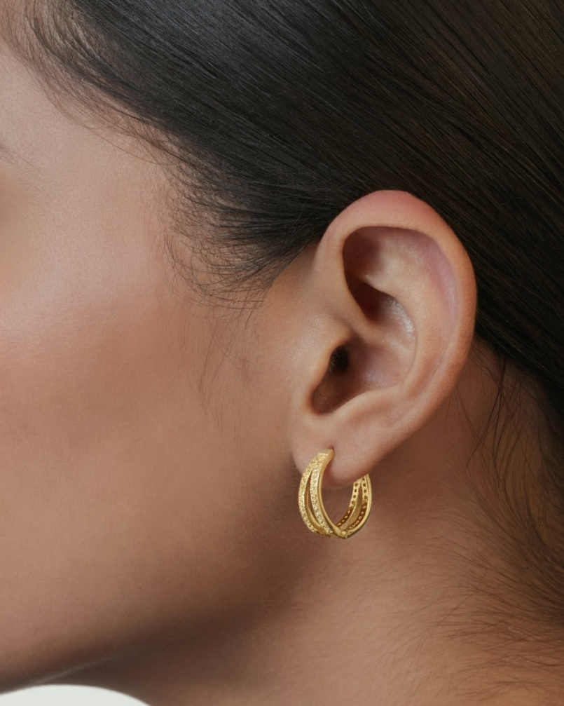 Zirconia Twin Hoops Earrings - 12MM