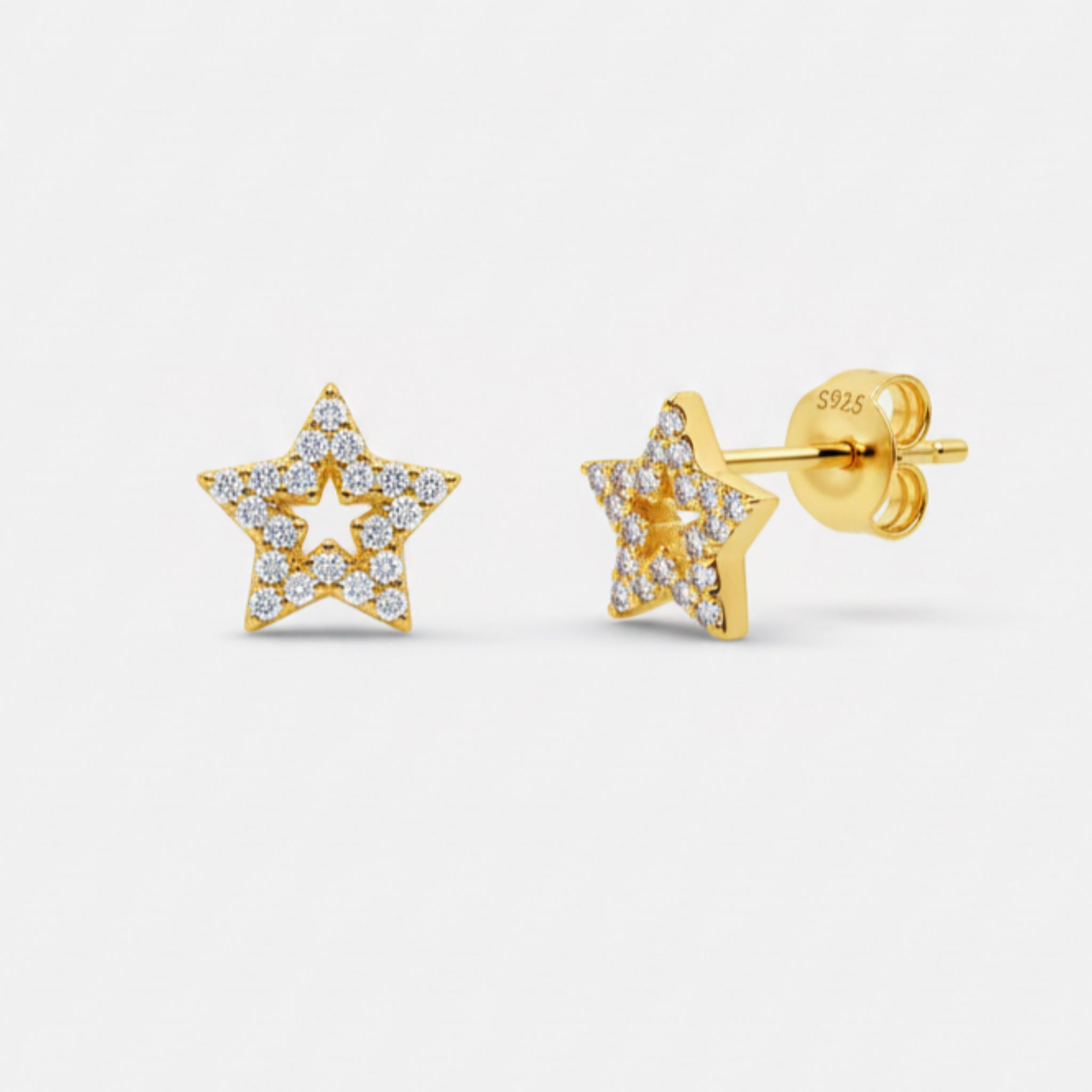 Pave' Hollow Star Stud Earrings