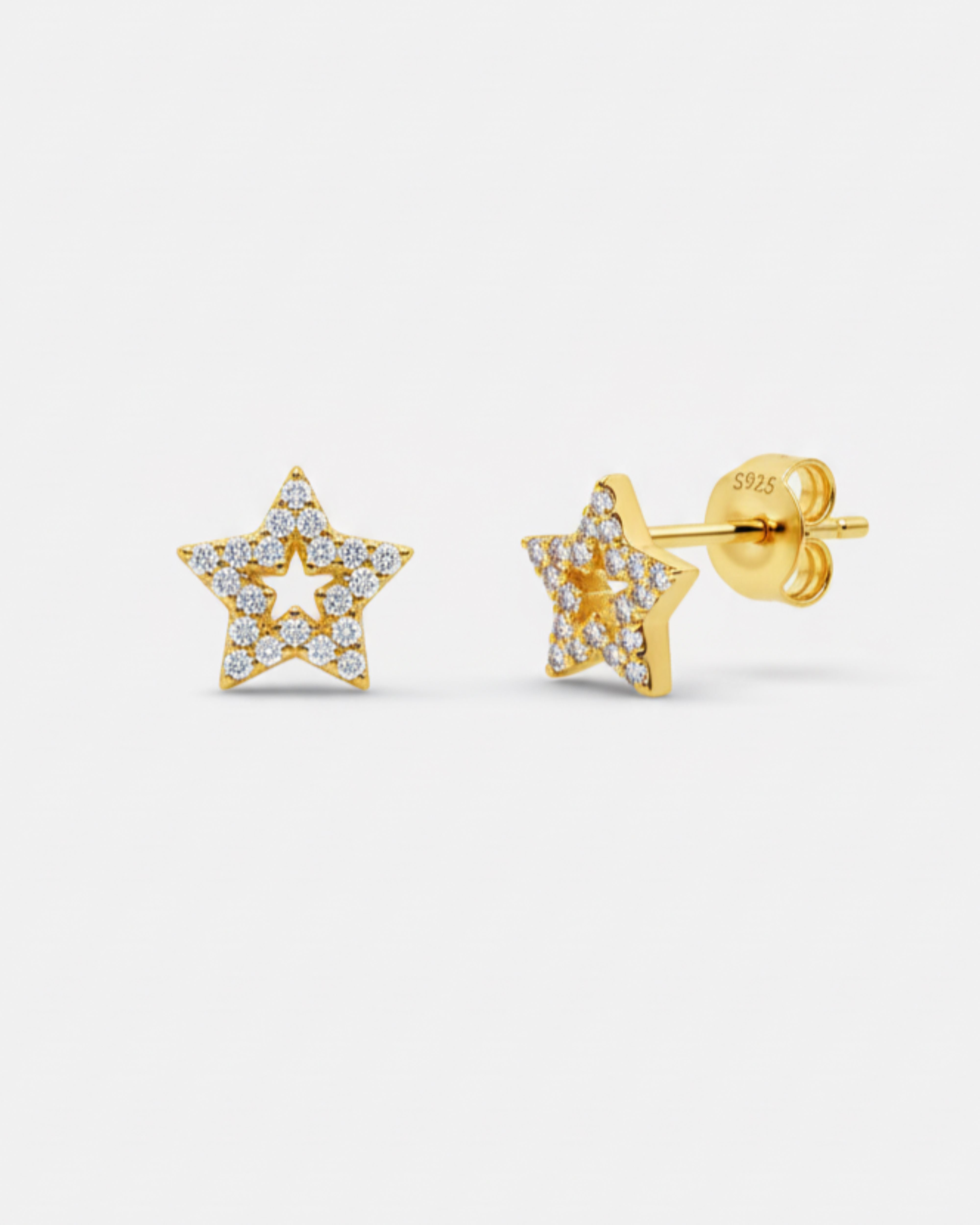 Pave' Hollow Star Stud Earrings