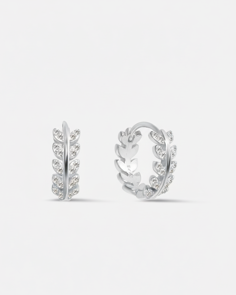 Zirconia Leaf Hoops Earrings - 10MM