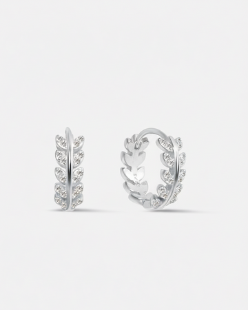 Zirconia Leaf Hoops Earrings - 10MM