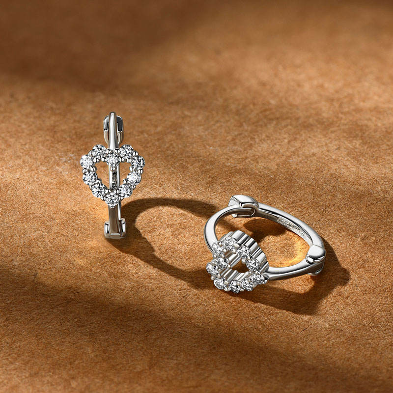 Stone Paved Heart Huggee Hoop Earrings