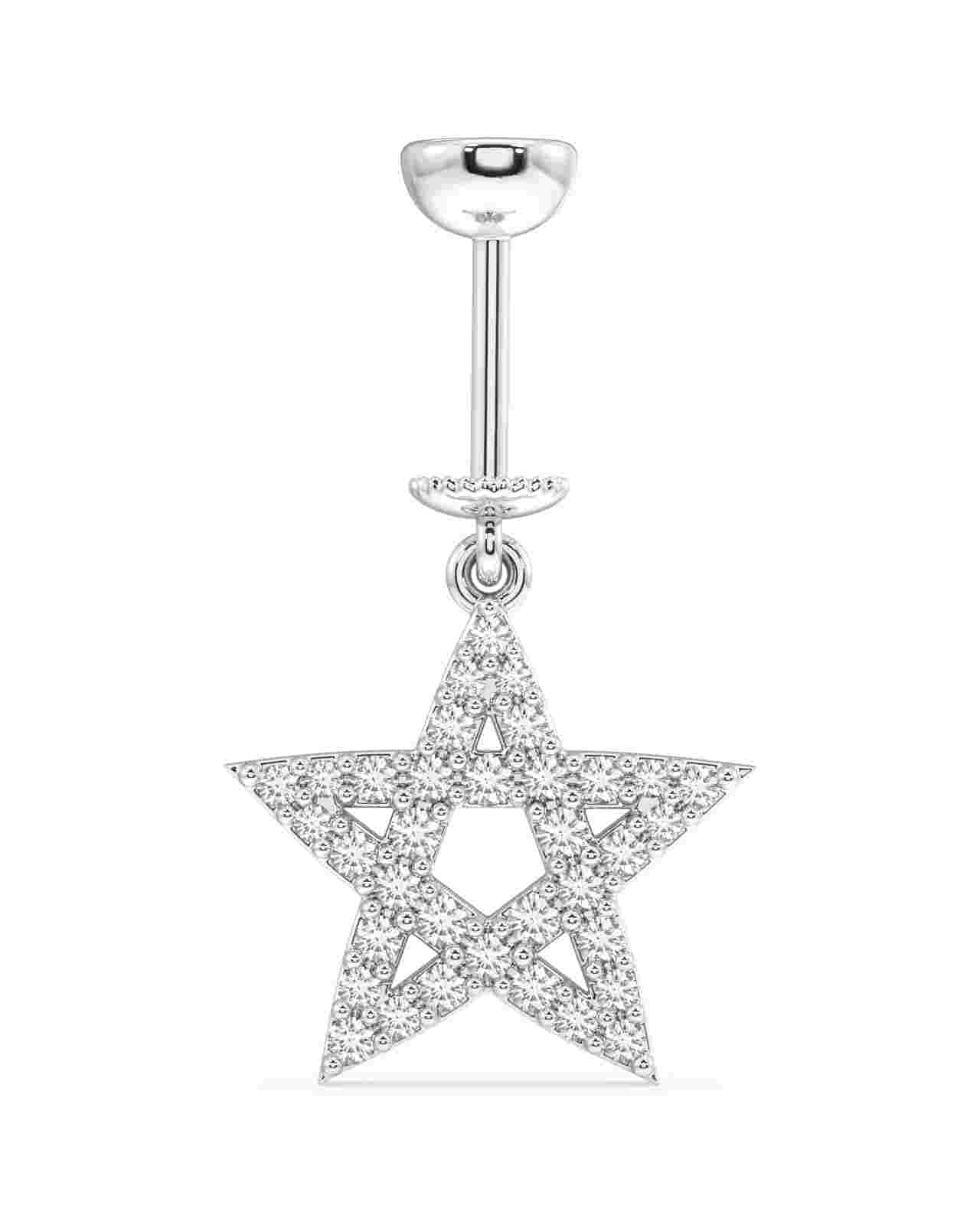 Zircon Helix Earrings - Criss Cross Star design with screw hanging, featuring a sparkling star-shaped studded charm in sterling silver.