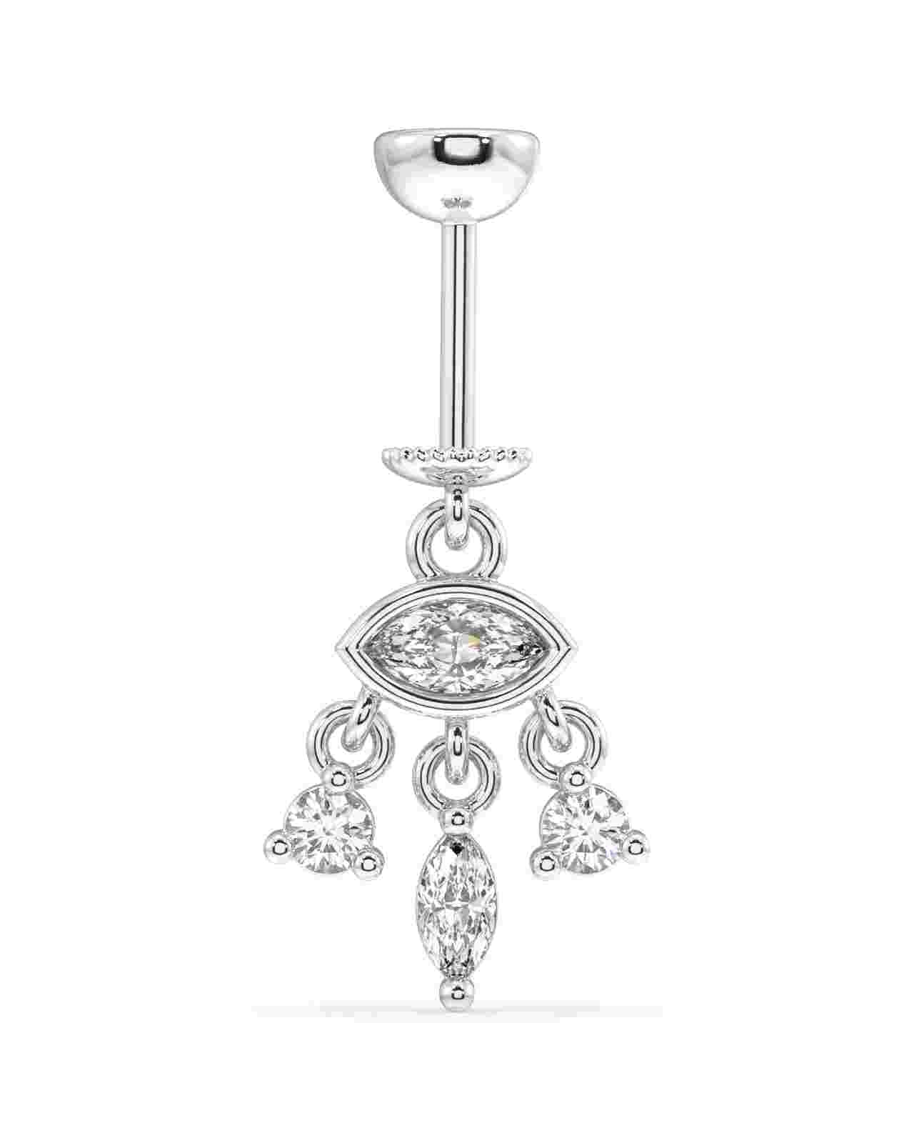 Zircon Eye Helix Hanging with elegant screw design, featuring a central marquise zircon and three dangling stones for piercing jewelry lovers.