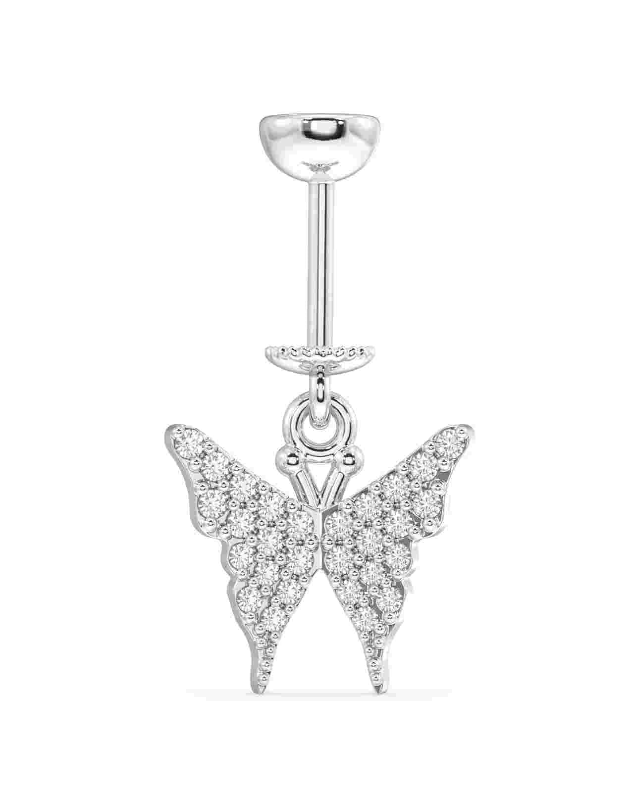 Pointed Butterfly Helix Earrings with zircon pavé detailing in sterling silver. Elegant hanging design ideal for helix piercings.