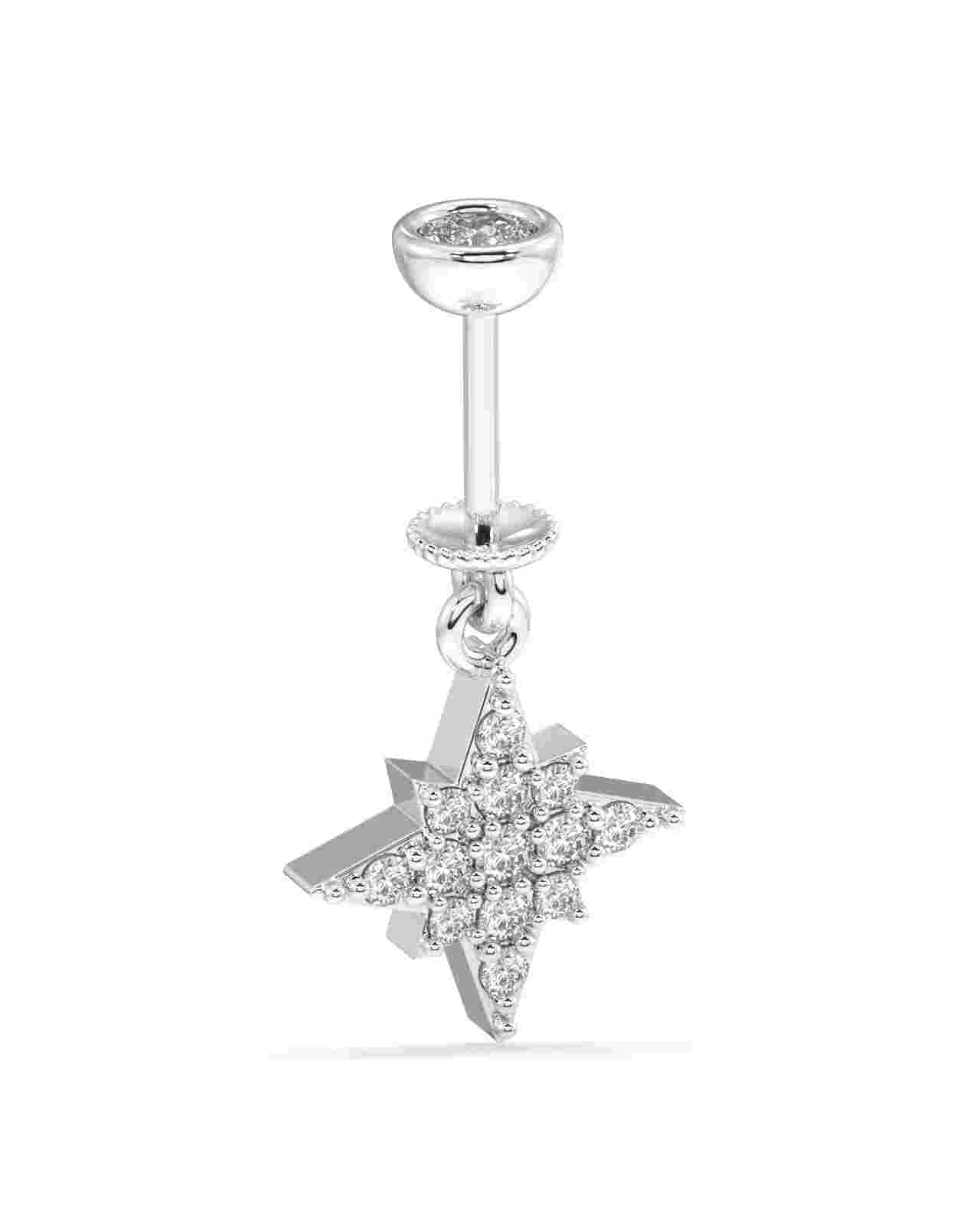 Side view of Zircon Star Helix Piercing Hanging featuring a 3D star design with embedded zircon stones, perfect for unique cartilage piercings.