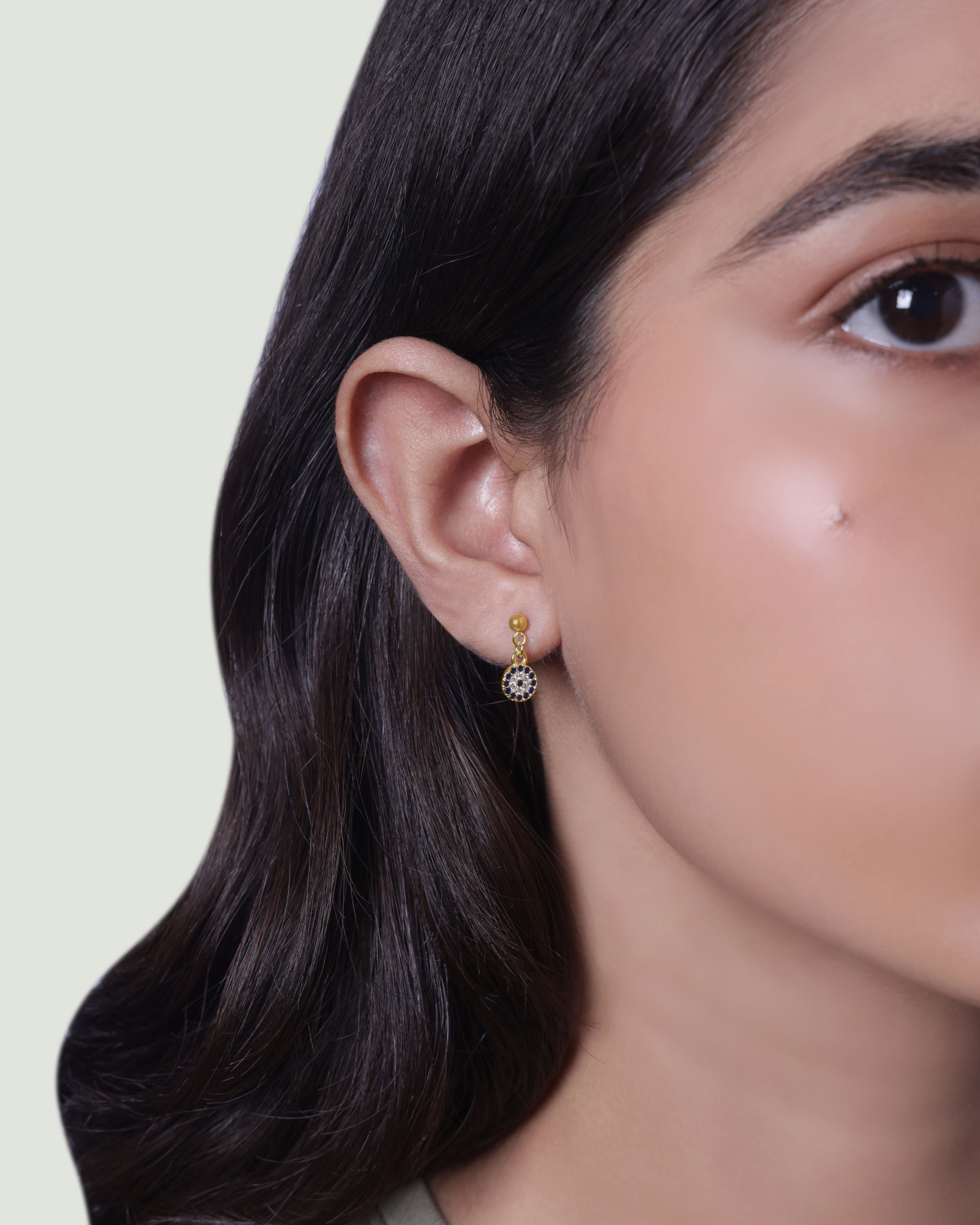 Silver Ball Eye Hanging Studs Earrings