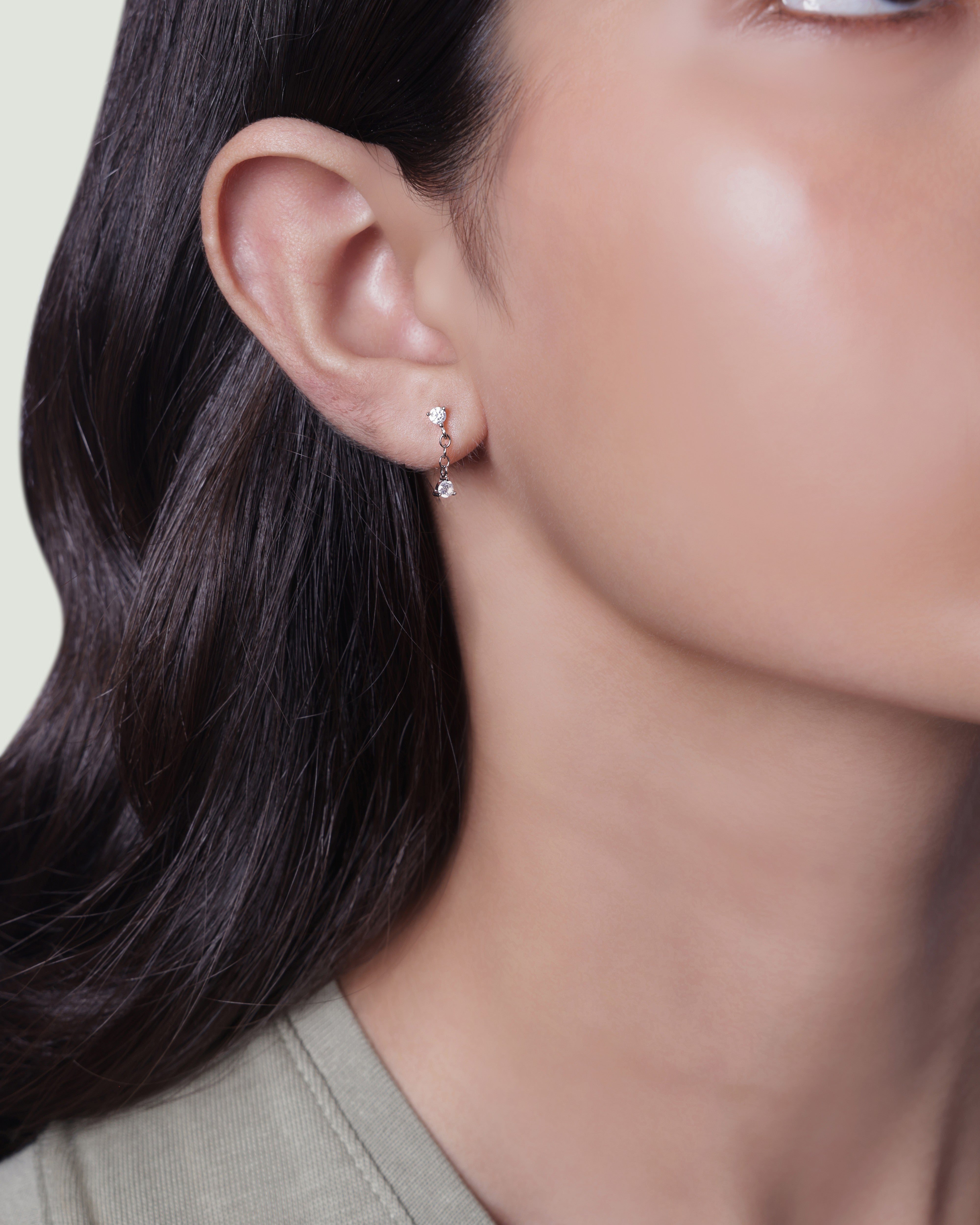 Double Zircon Dangler Studs Earrings