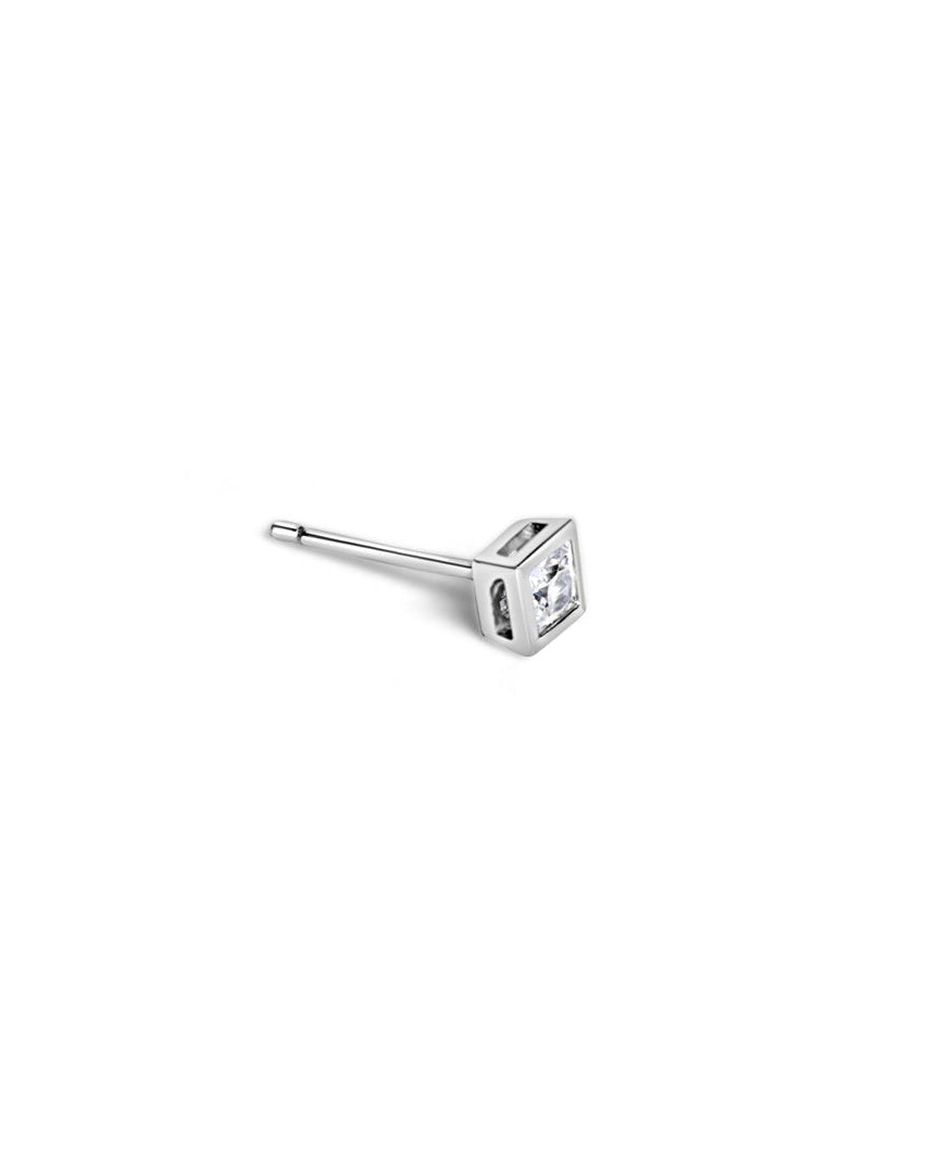 Mini Square Solitaire Stud Men's Earrings