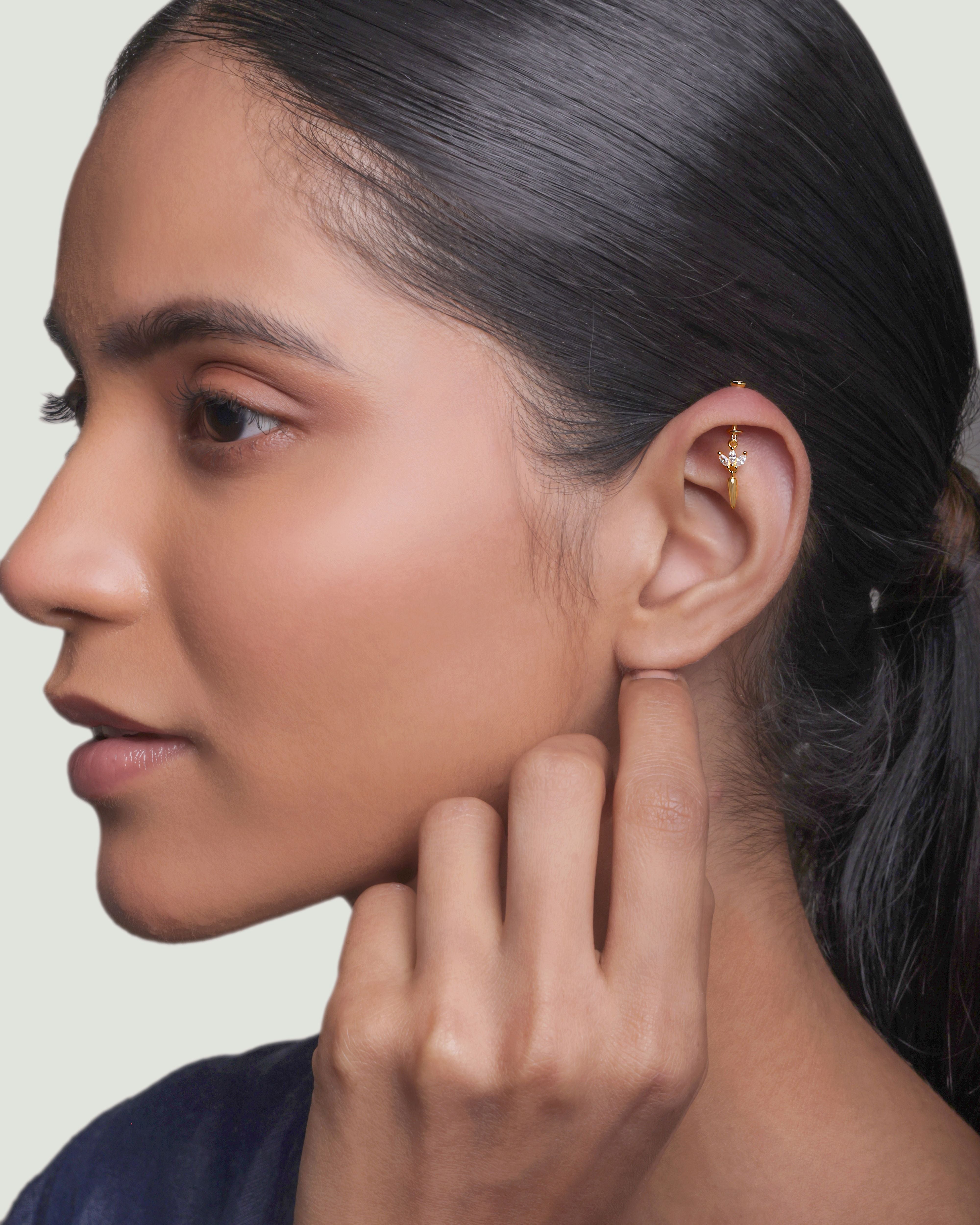 Three Petal Long Drop - Helix Hanging Earrings