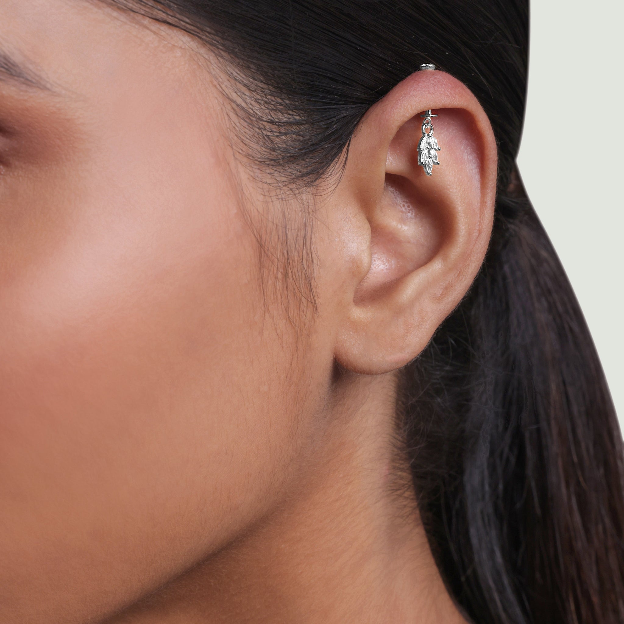 Zircon Leaf Screw Helix Hanging Earrings