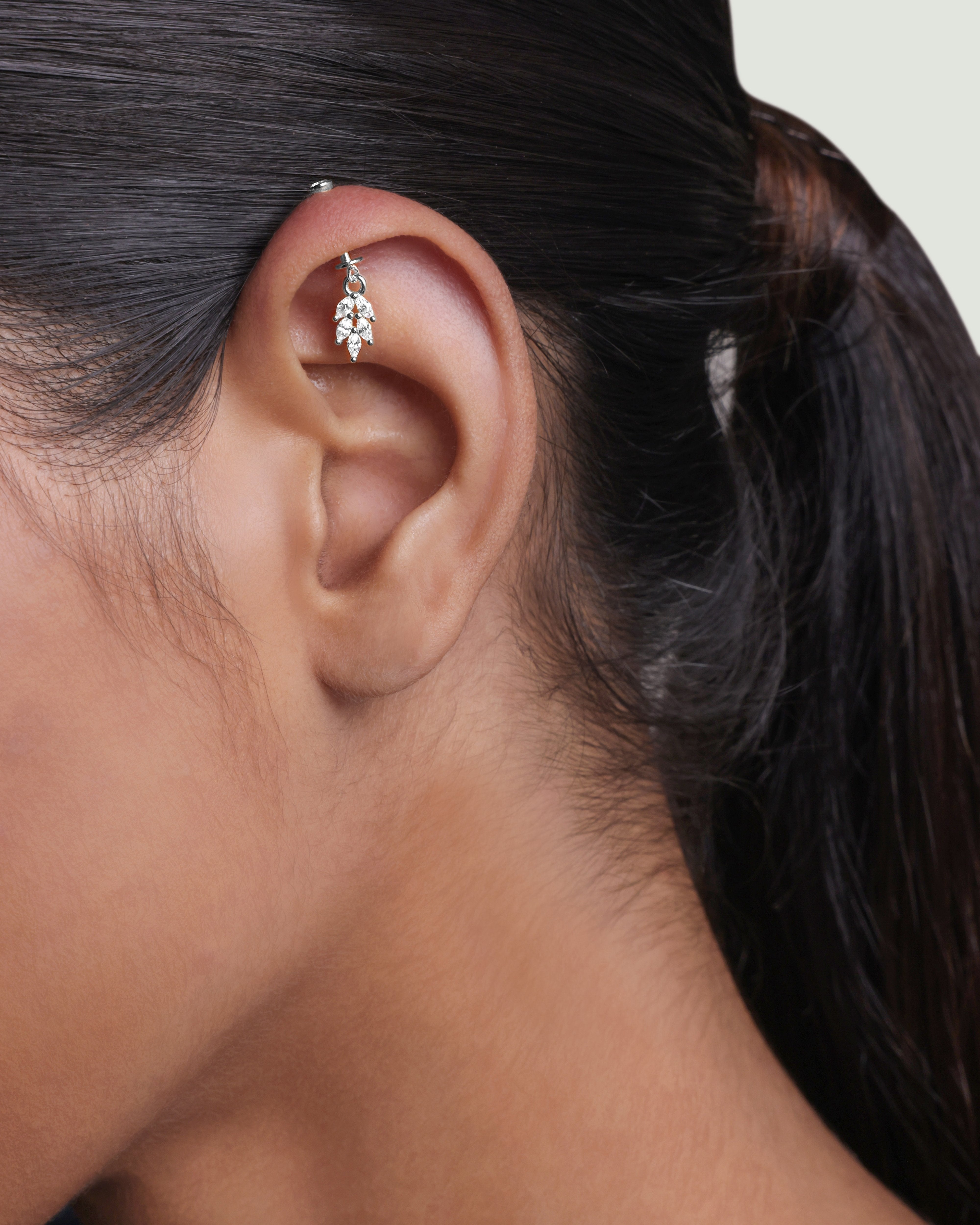 Zircon Leaf Screw Helix Hanging Earrings