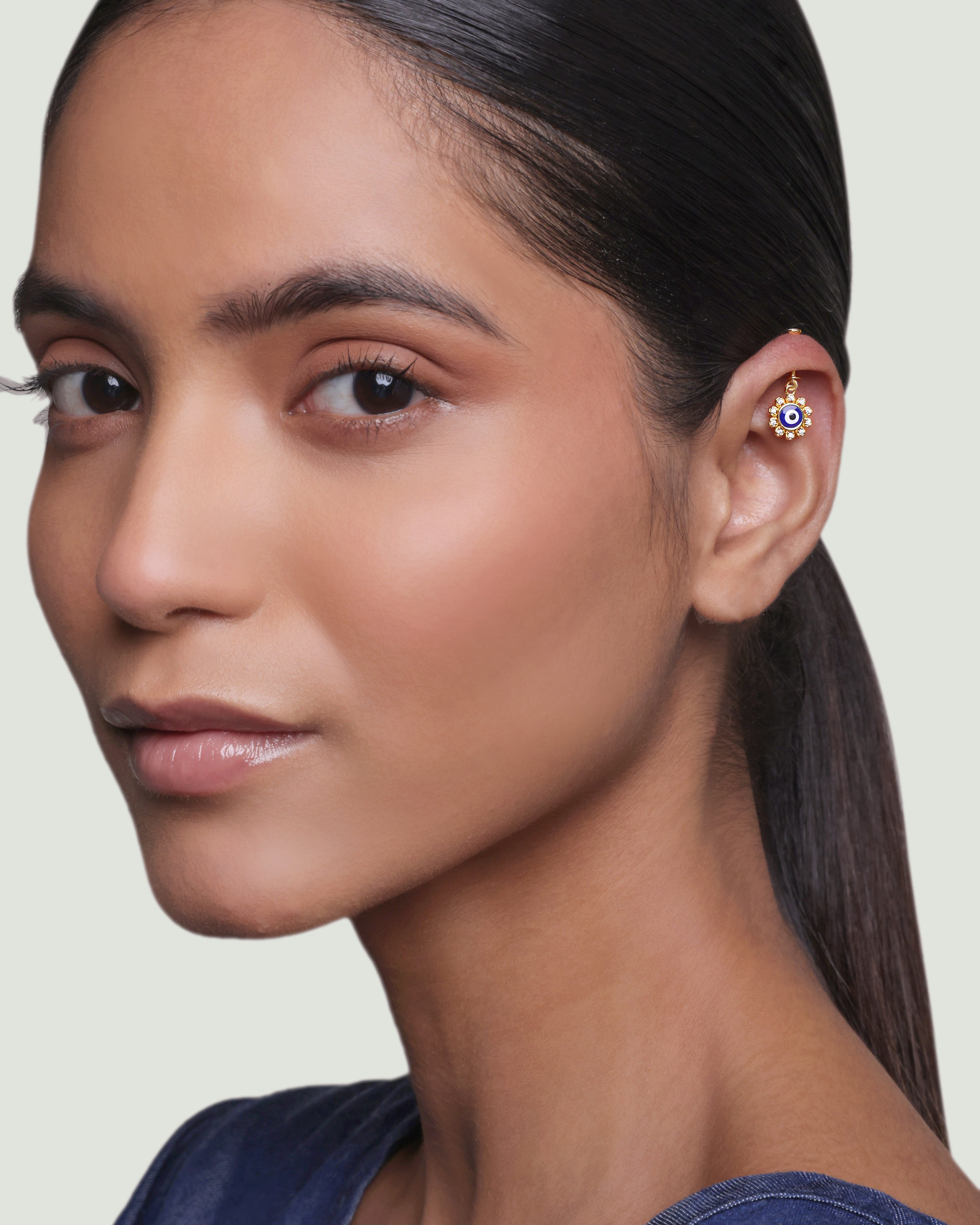 Evil Eye Helix Piercings Hanging Ear Cuff With Sparkling Accents Earrings