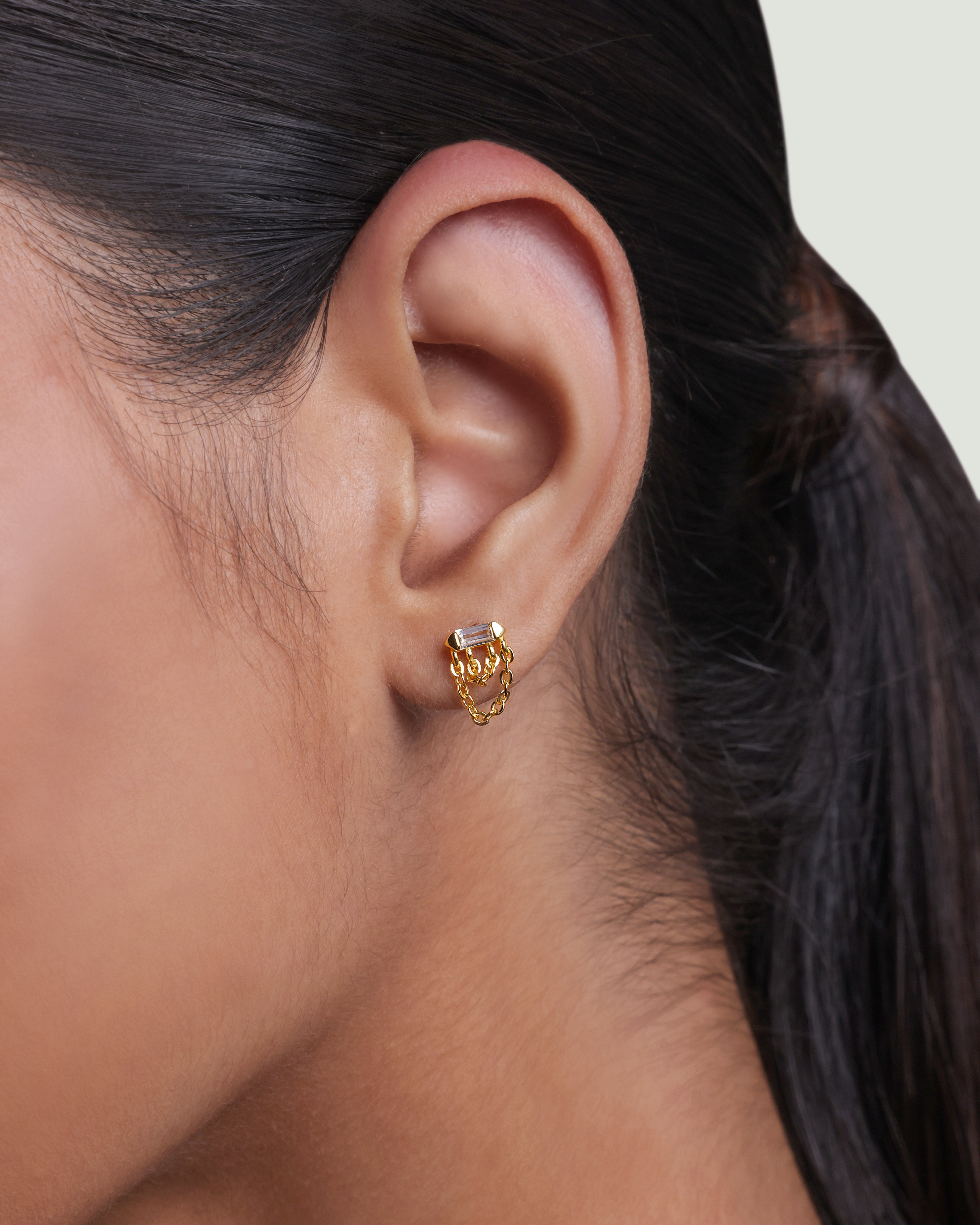 Double Chain Baguette Stud Earrings