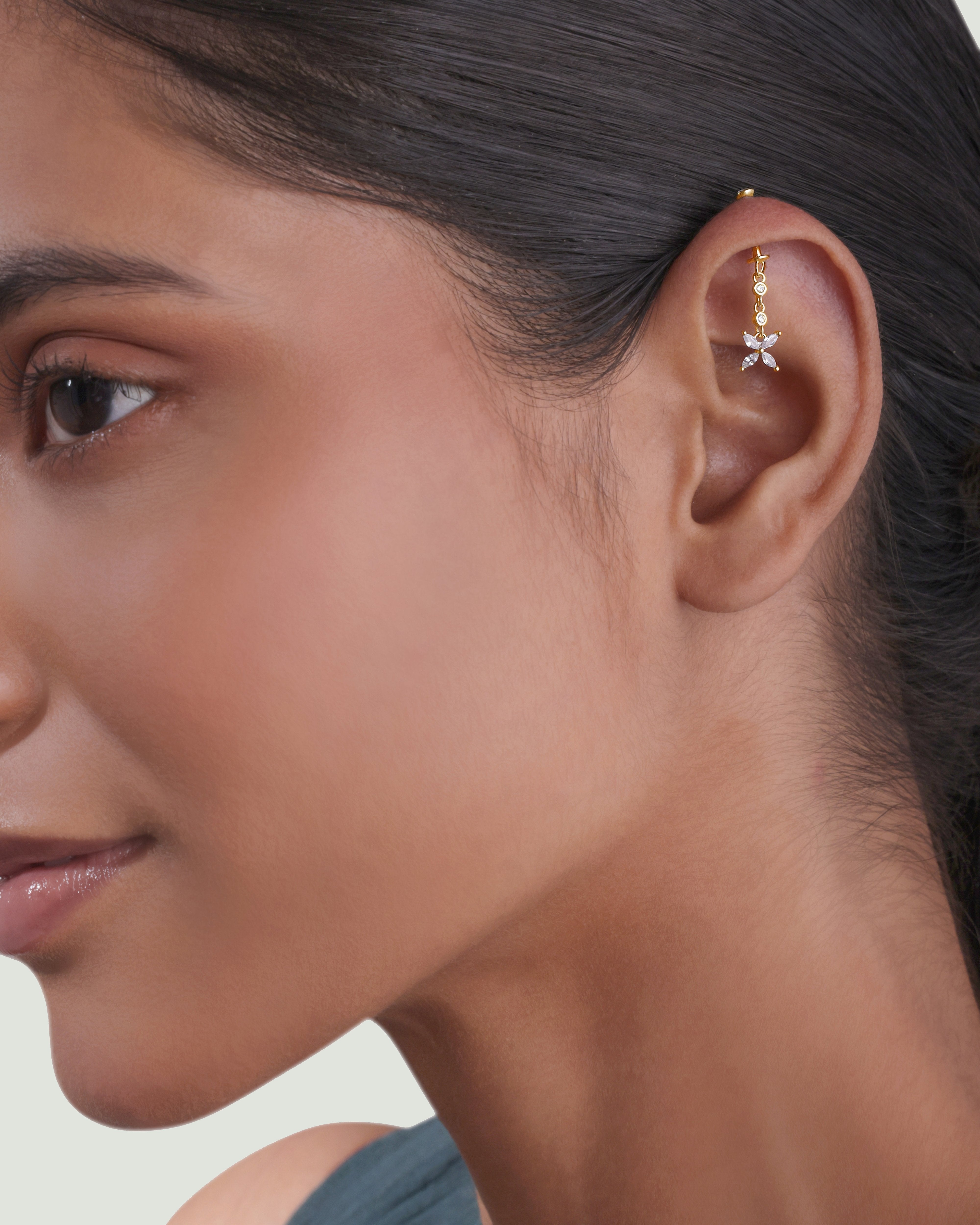 Dangling Flower Helix Hanging Earrings