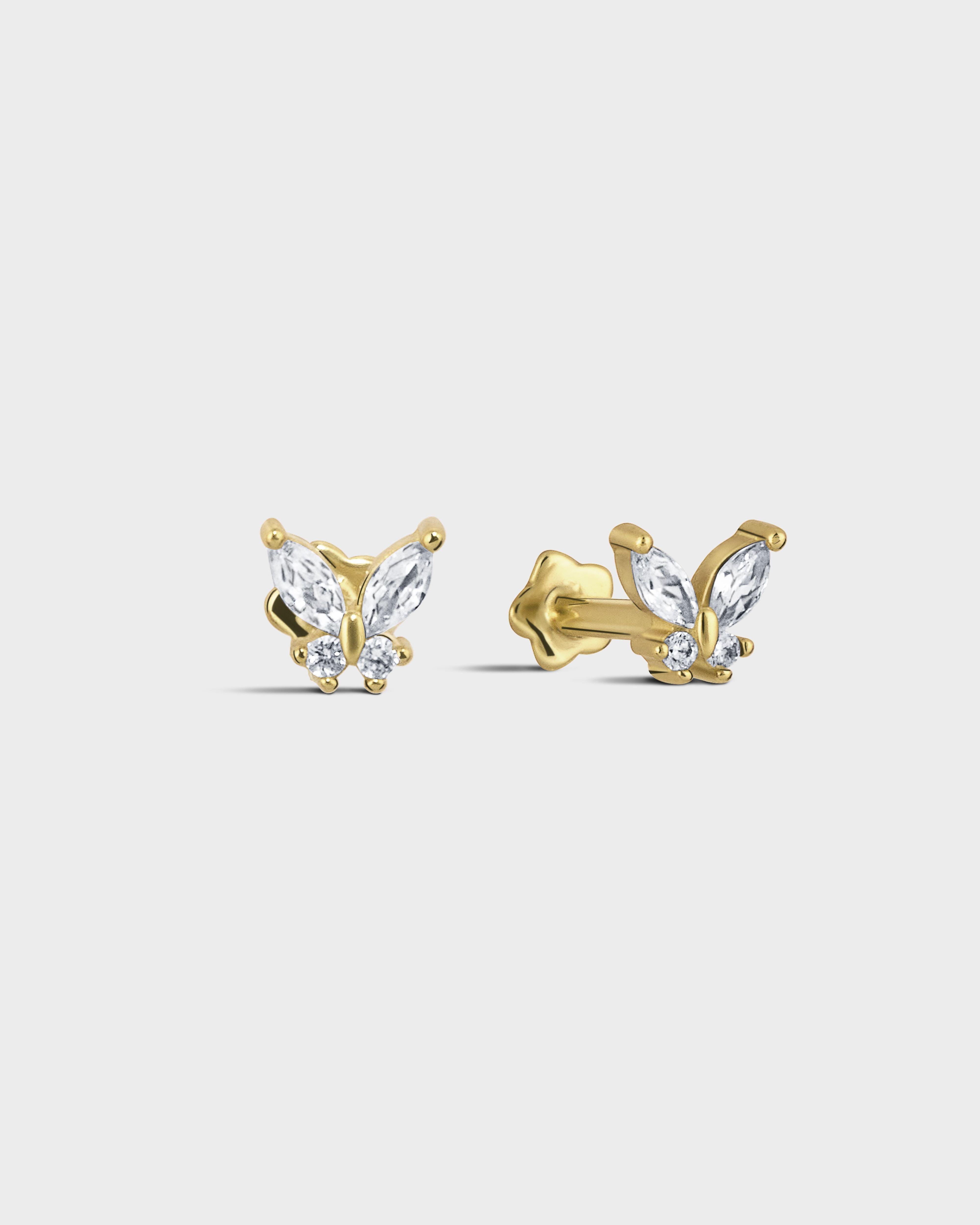 Radiant Butterfly Flat Back Screw Stud Earrings