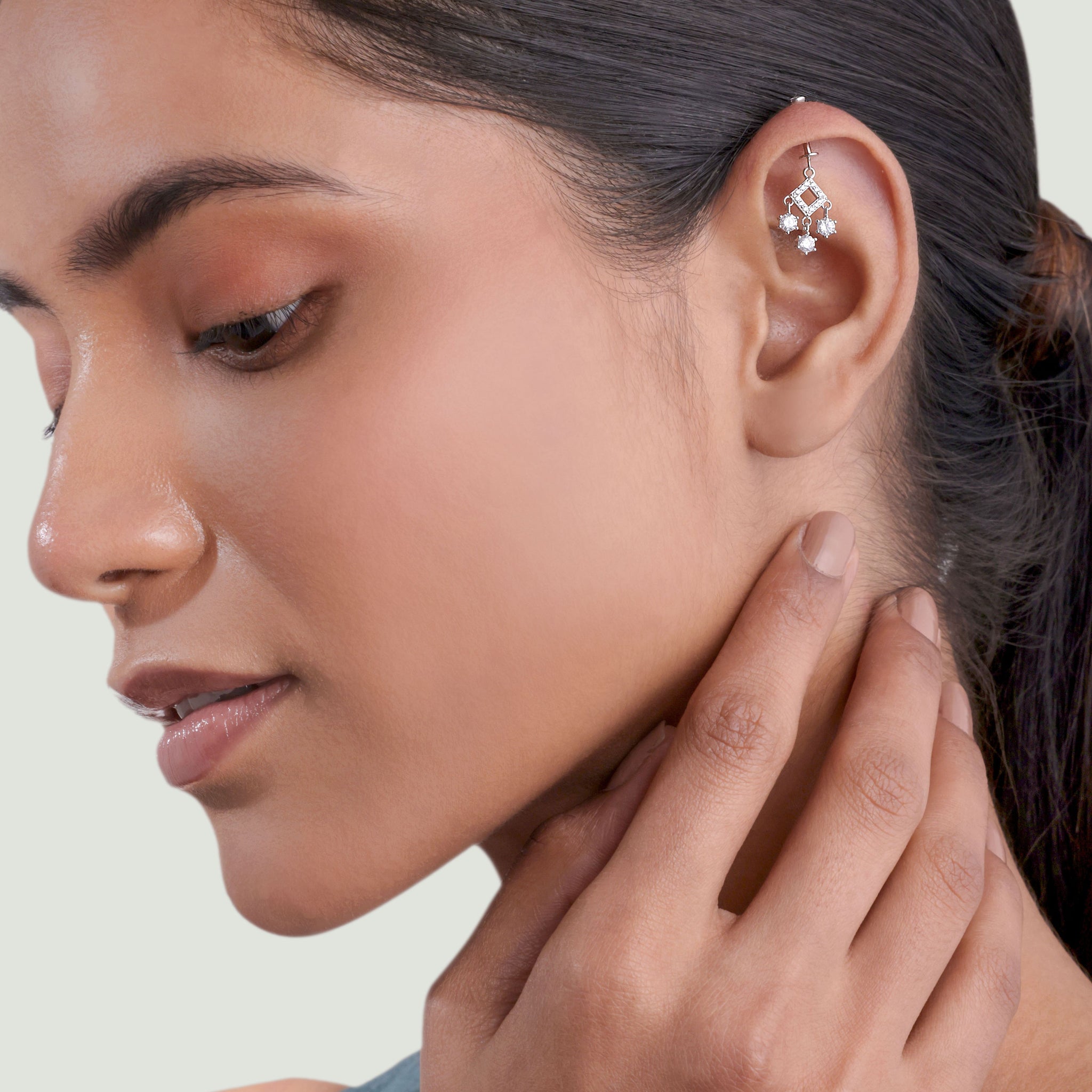 Solitaire Droplets Helix Hanging Earrings