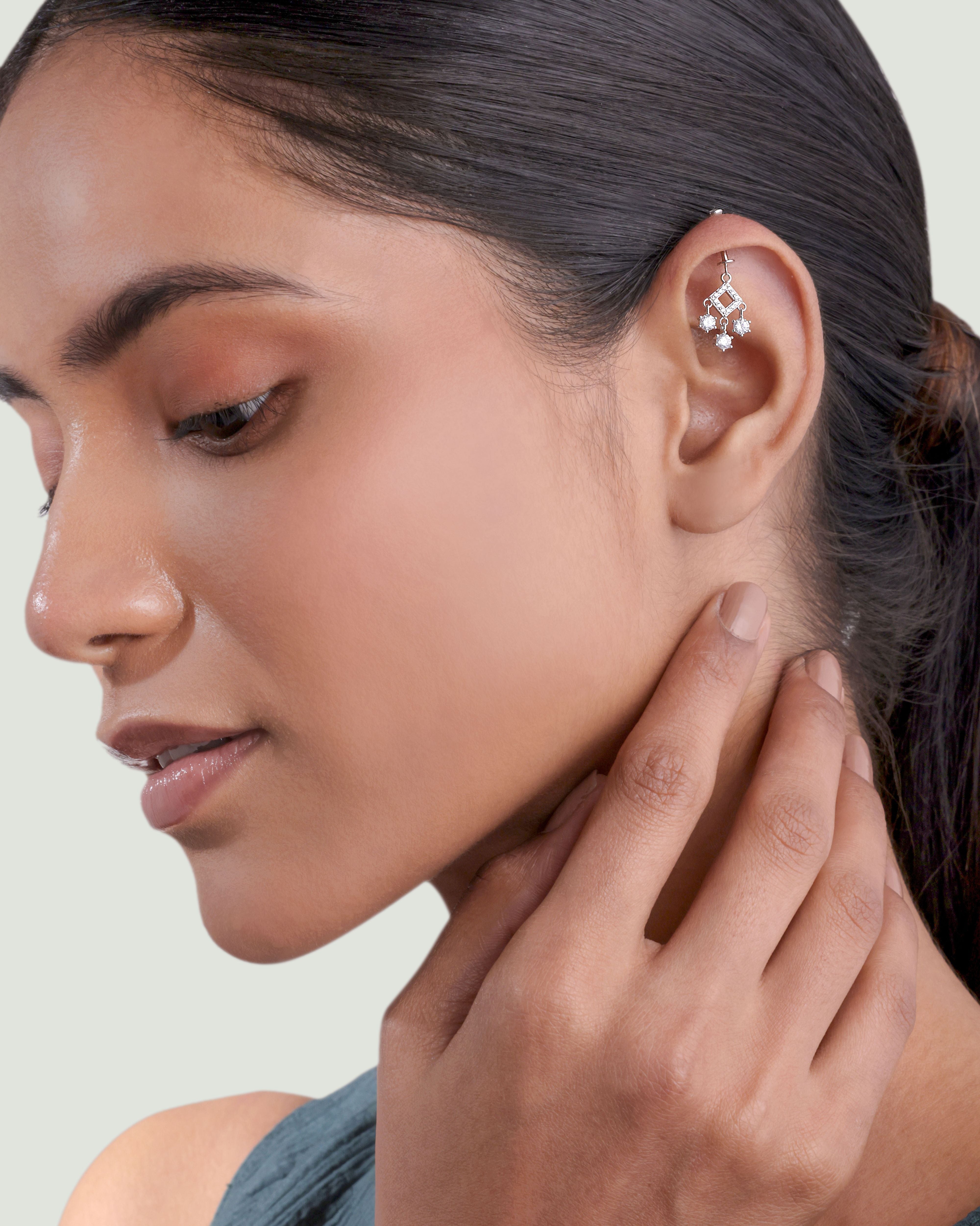 Solitaire Droplets Helix Hanging Earrings