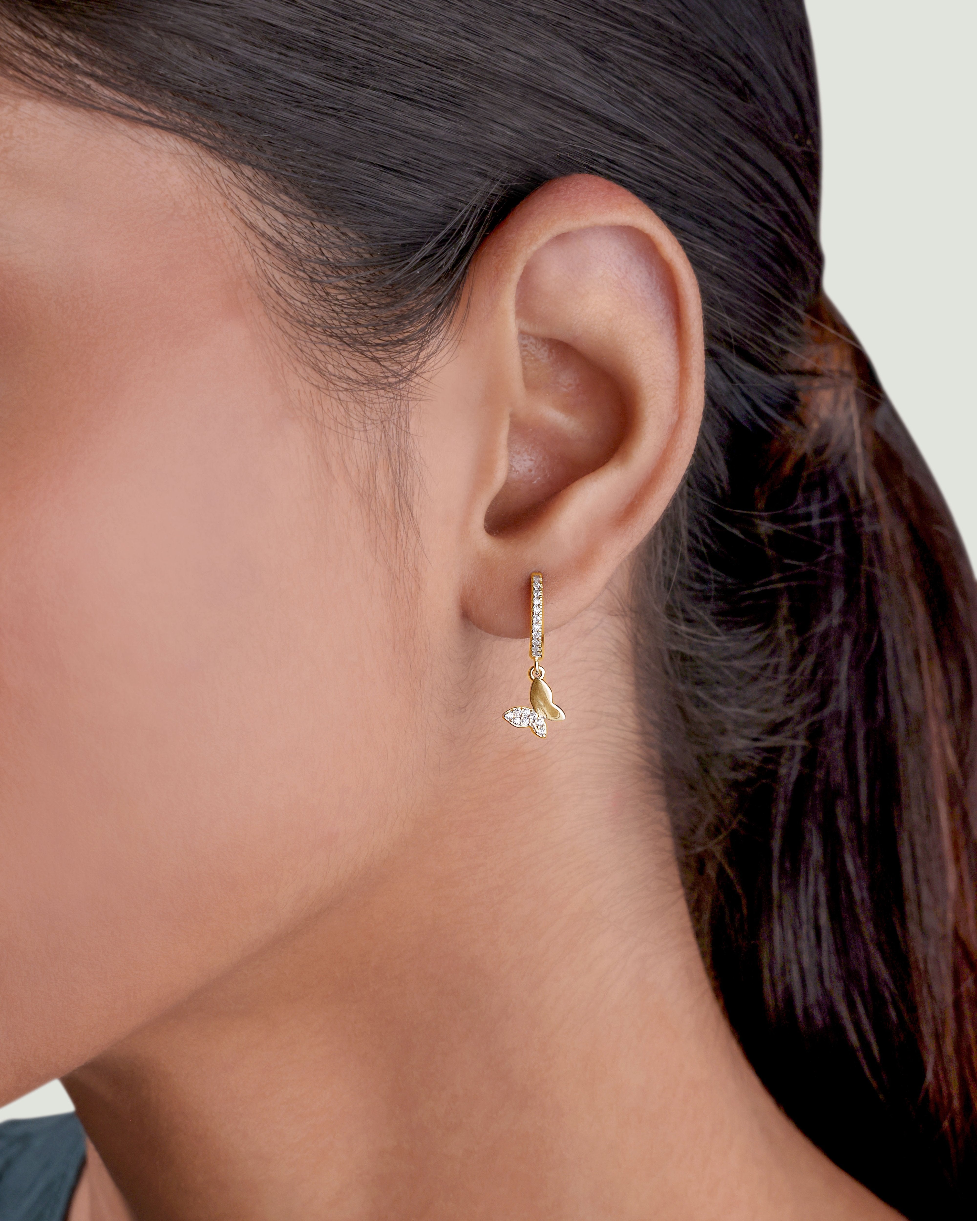 Slant' Butterfly Charm Hoop Earrings