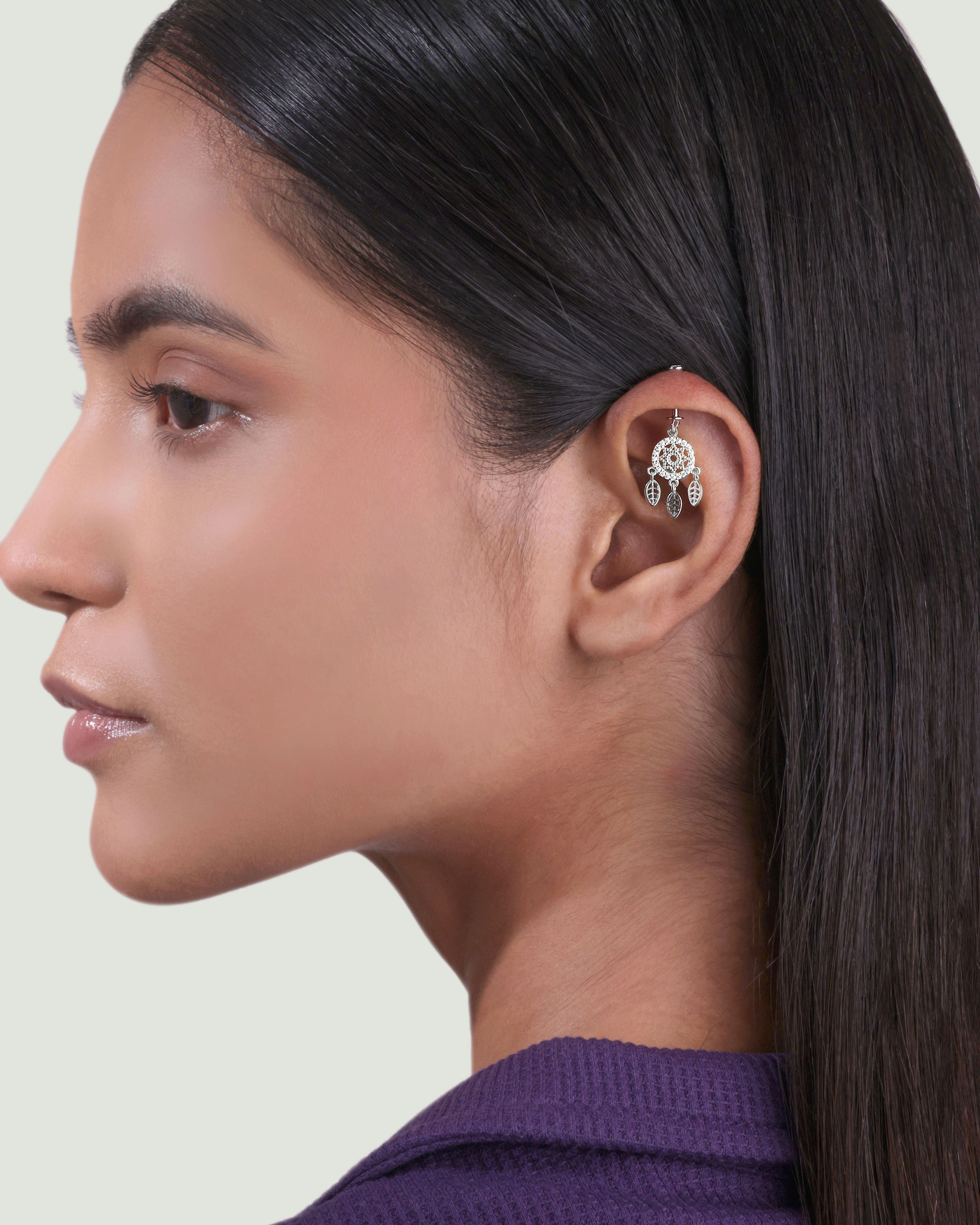 Zircon Paved Dreamcatcher Screw Helix Hanging Earrings